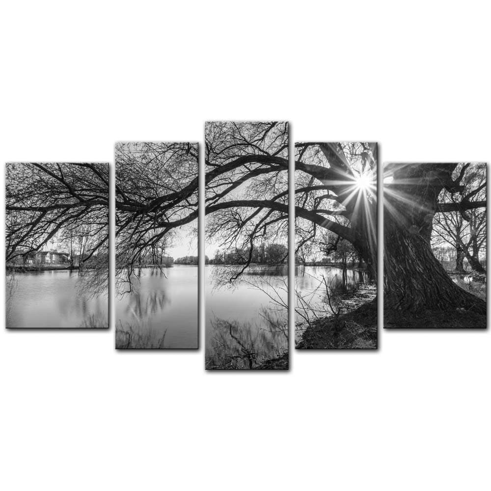 Black and White Tree Wall Art Modern Canvas Painting Tree Life Wall Art The Picture for Home Decoration Lake Landscape Print On Canvas Giclee Artwork for Wall Décor