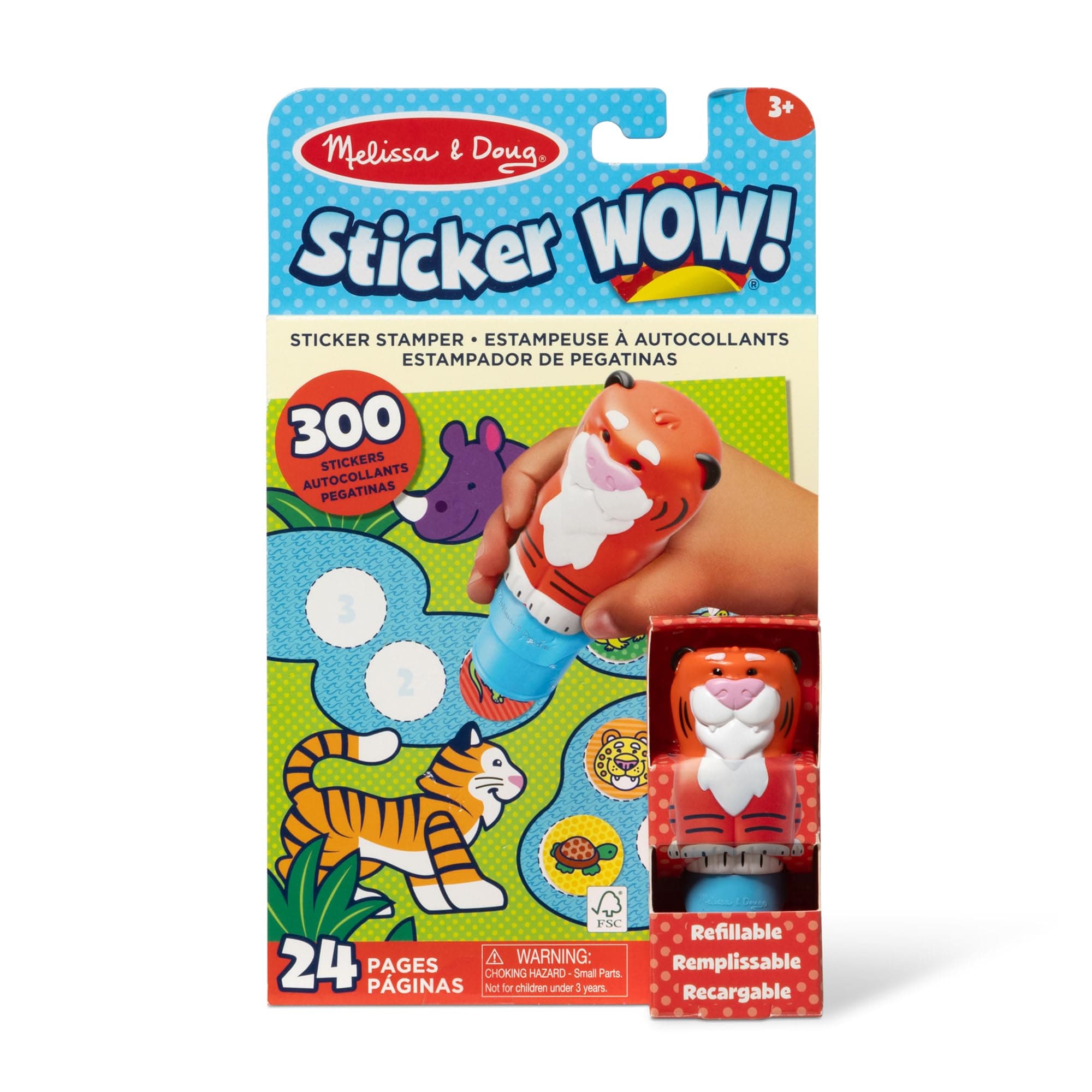Sticker Wow!™ 24-Page Activity Pad and Sticker Stamper, 300 Stickers, Arts and Crafts Fidget Toy Collectible Character – Tiger - for Kids Ages 3+ - FSC Certified
