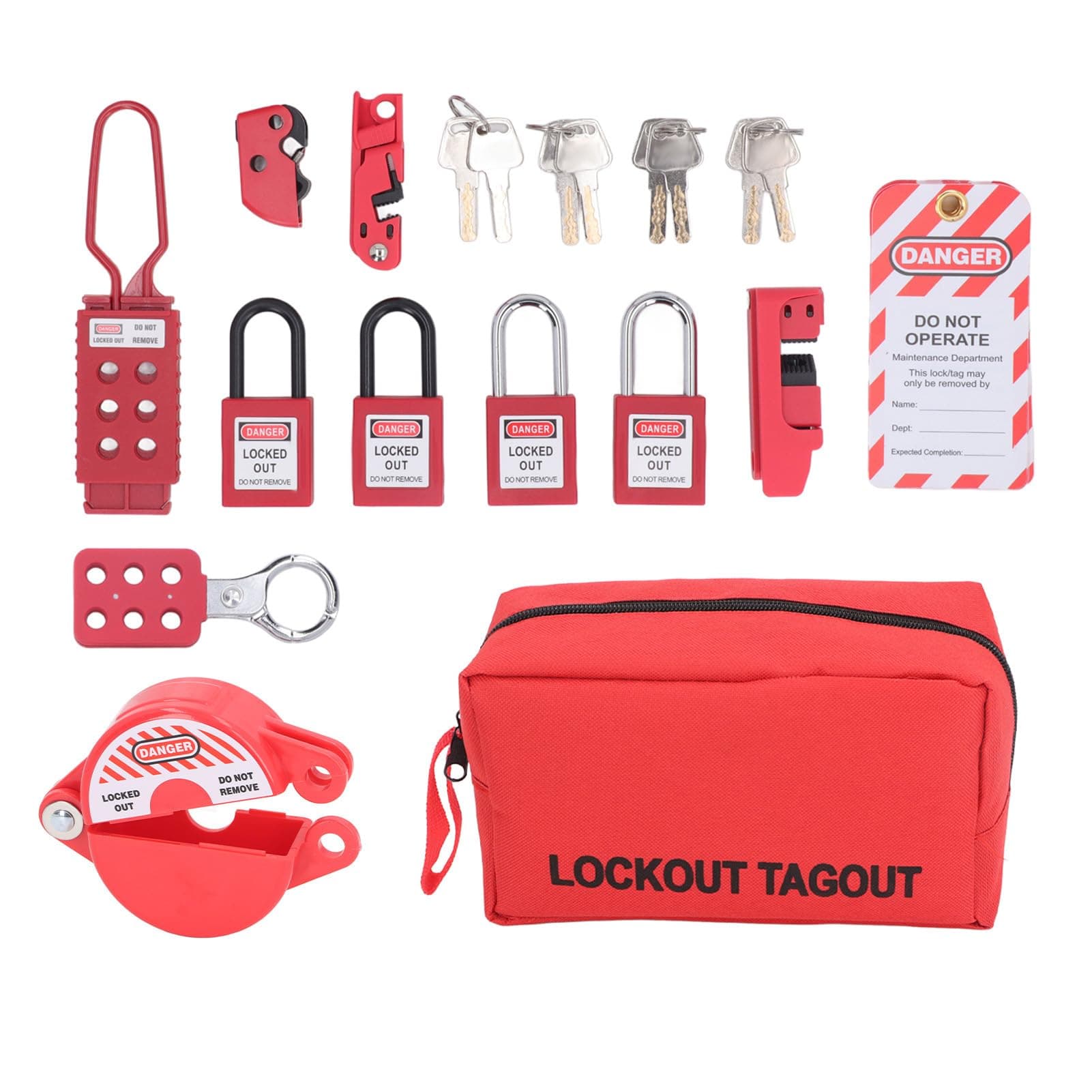 Lockout Tagout Kit, Electrical Switch Safety Lockout Kit with Silver Padlocks and Storage Bag, Key Lock for Mechanical & Electrical Equipment