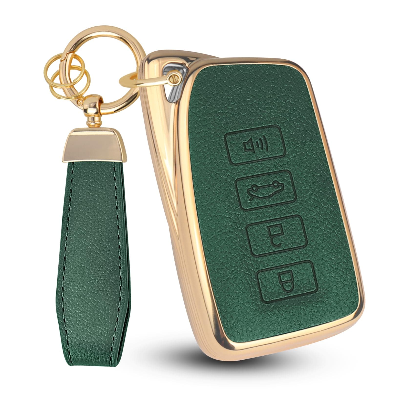 QBUC Upper Leather + Soft TPU Car Key Case for Lexus with Keychain