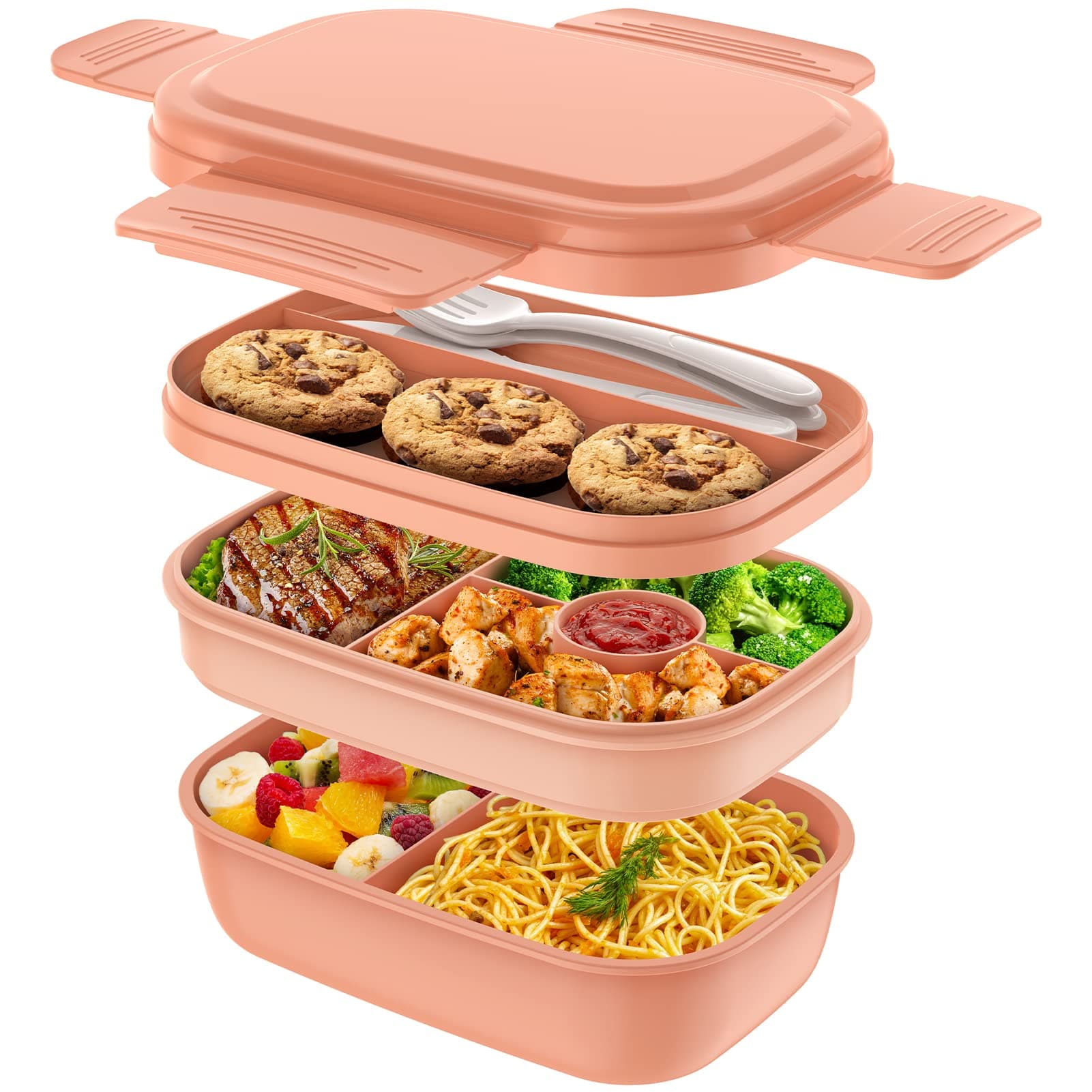 Bento Box Adult Lunch Box,3 Stackable Bento Lunch Containers for Adults/Kids, Modern Minimalist Design Bento Box with Utensil Set, Leak-Proof Lunchbox for Dining Out, Work, Picnic, School