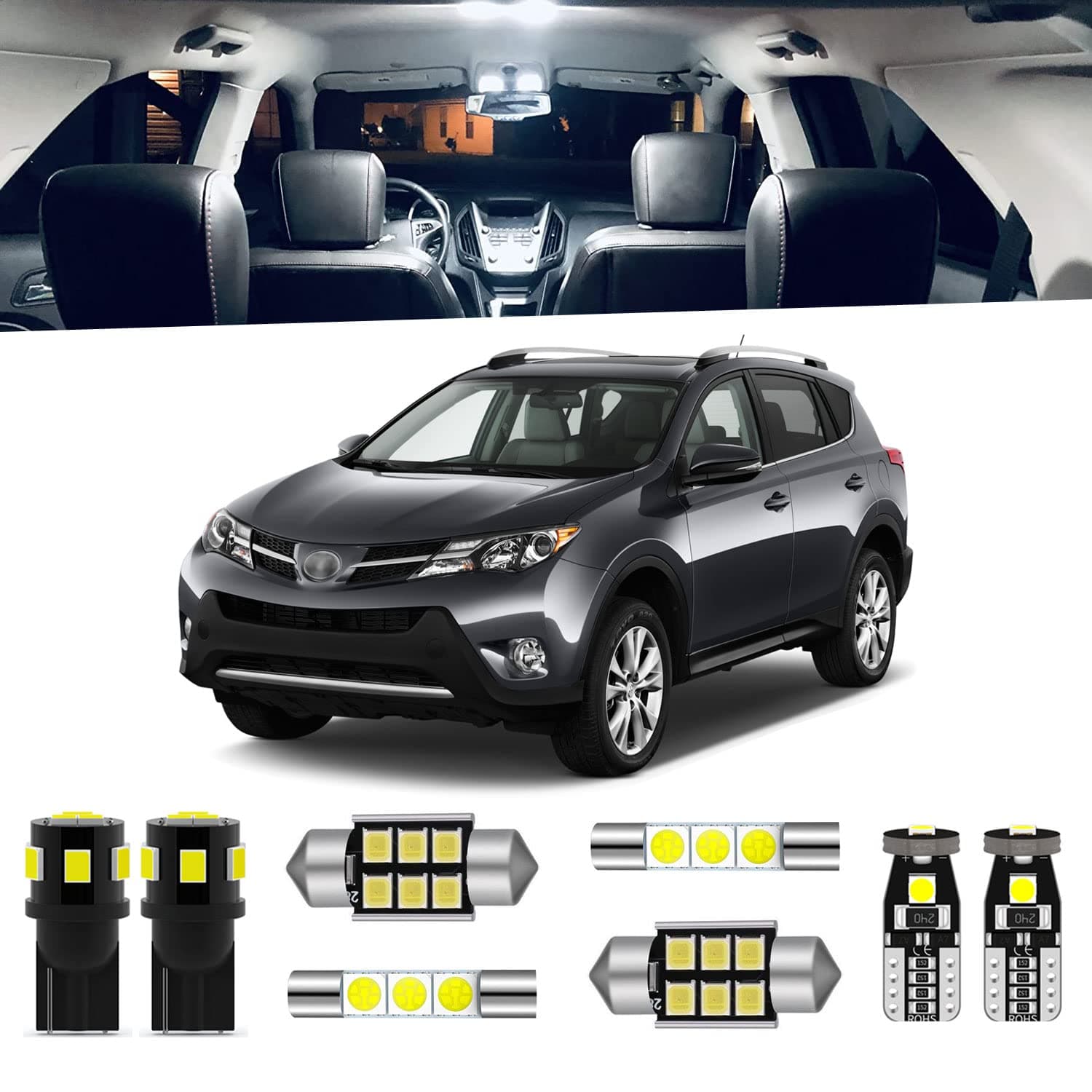 8-Pieces RAV4 LED Interior Light Kit for Toyota RAV4 2006 2007 2008 2009 2010 2011 2012 2013 2014 2015 White 6000K Interior LED Lighting Package + License Plate Lights, Install Tool