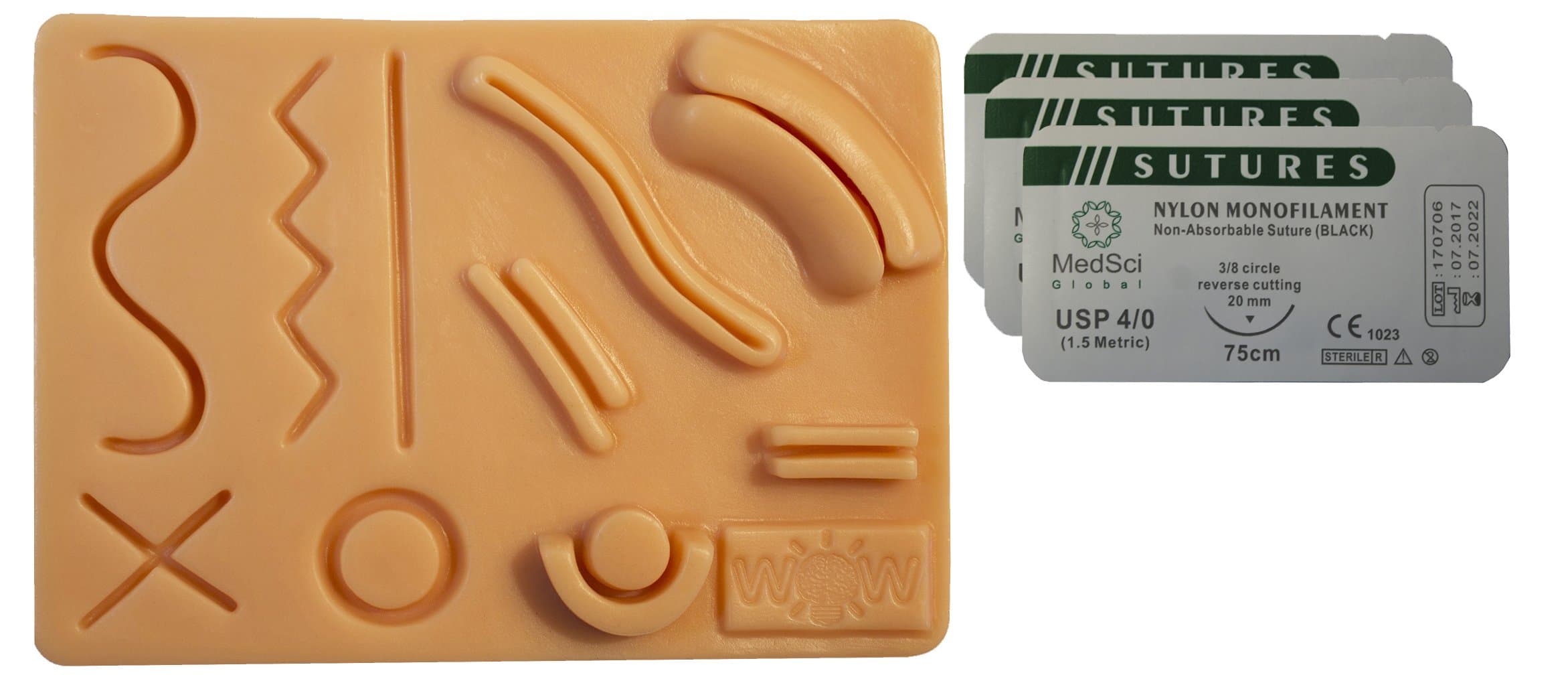 Suturing Training Pad Pink Medium (Includes 3x 4-0 Nylons)