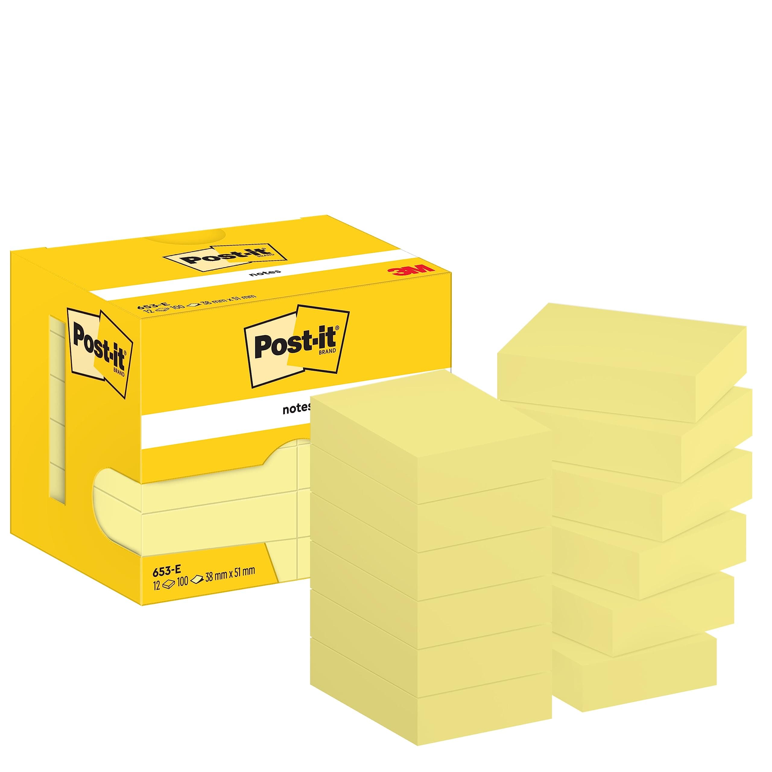 Notes Canary Yellow, Pack of 12 Pads,100 Sheets per Pad, 38 mm x 51 mm, Canary Yellow - Self-Stick Notes for Note Taking, to Do Lists & Reminders