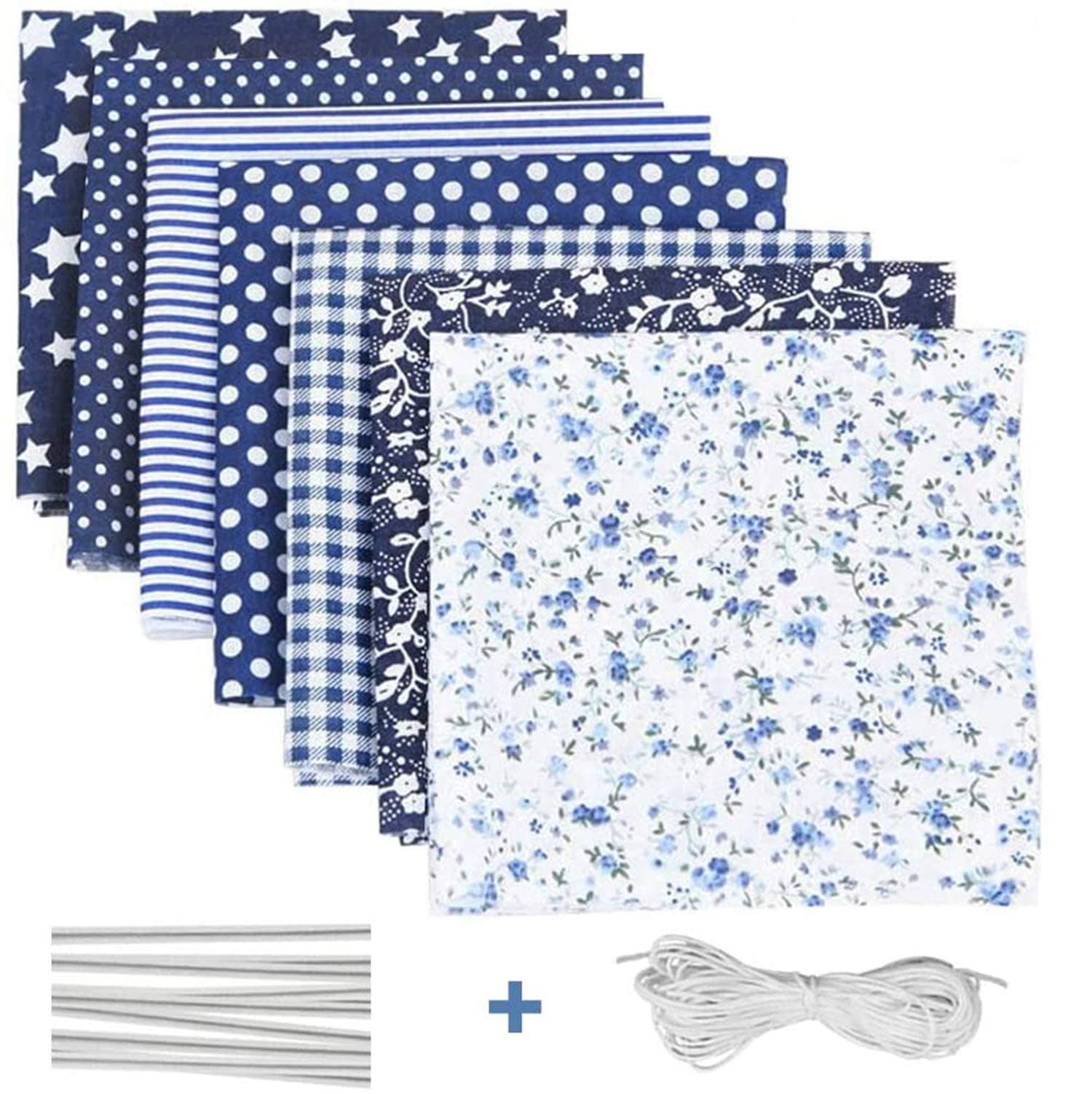 Excefore 7 Pcs 25cm x 25cm Flower Pattern Art Patchwork Cotton Fabric Squares Bundles Remnants for Sewing, Quilting, DIY Craft, Handicraft