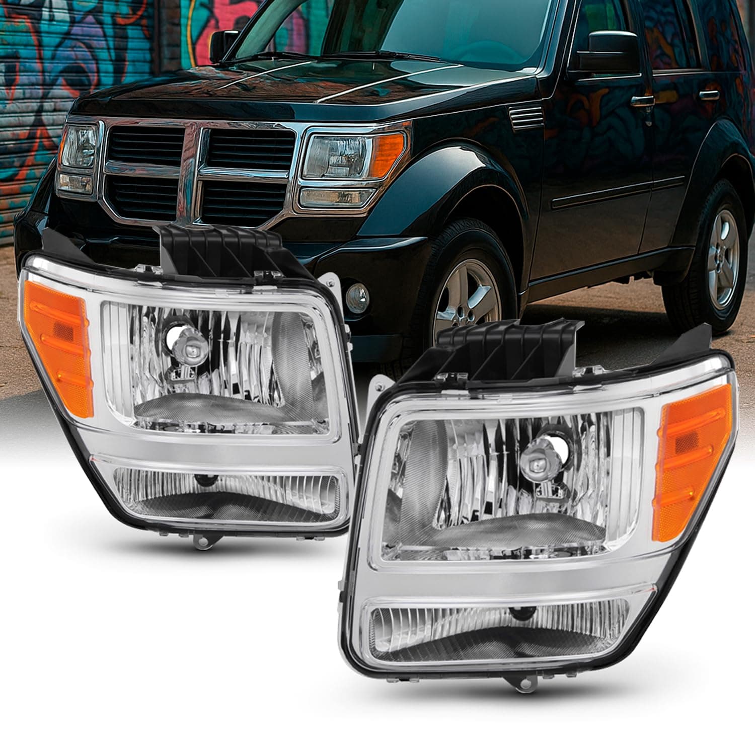 AKKON - For 2007 2008 2009 2010 2011 Dodge Nitro Headlights Headlamps LH Left & RH Right Side Assembly
