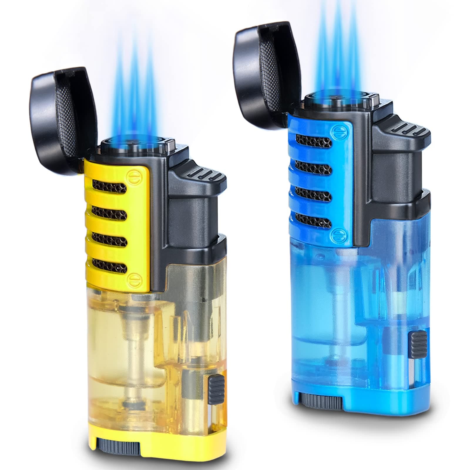 Zoocura Torch Lighter 2 Pack Triple Jet Flame Butane Torch Lighters Refillable Butane Gas Lighters Windproof Adjustable 3 Flame Lighter for Christmas (Without Gas)