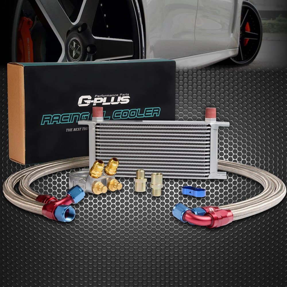 GPLUS 16 Row AN10 Thermostat Adaptor Engine Transmissing Oil Cooler Kit Universal Aluminum Oil Cooler Kit For CAR/TRUCK