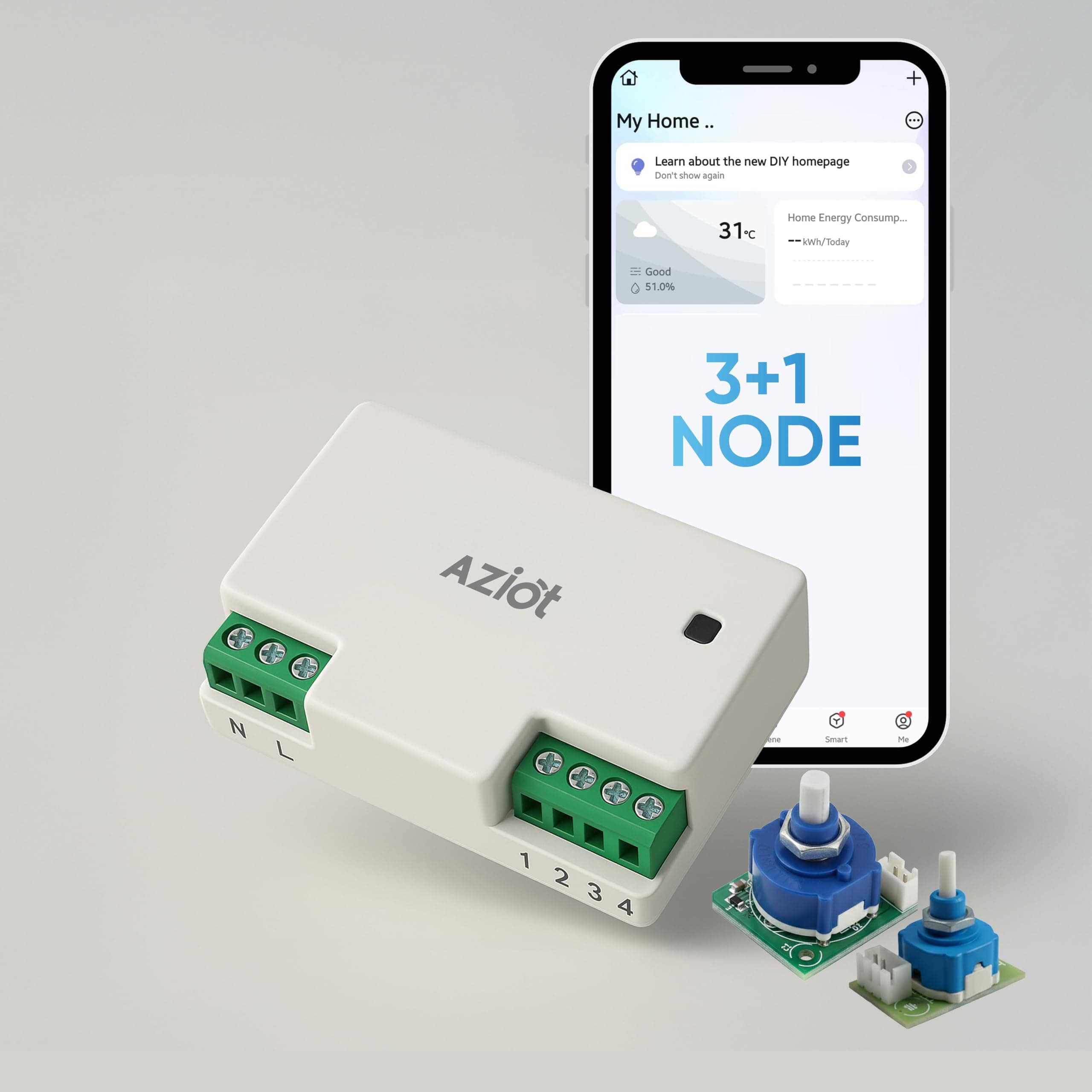 - AZIOT 3+1 Fan Smart Switch - WiFi/Bluetooth Communication - Made in India - Timer Function - Works with Google Home and Amazon Alexa… (3+1 Node)