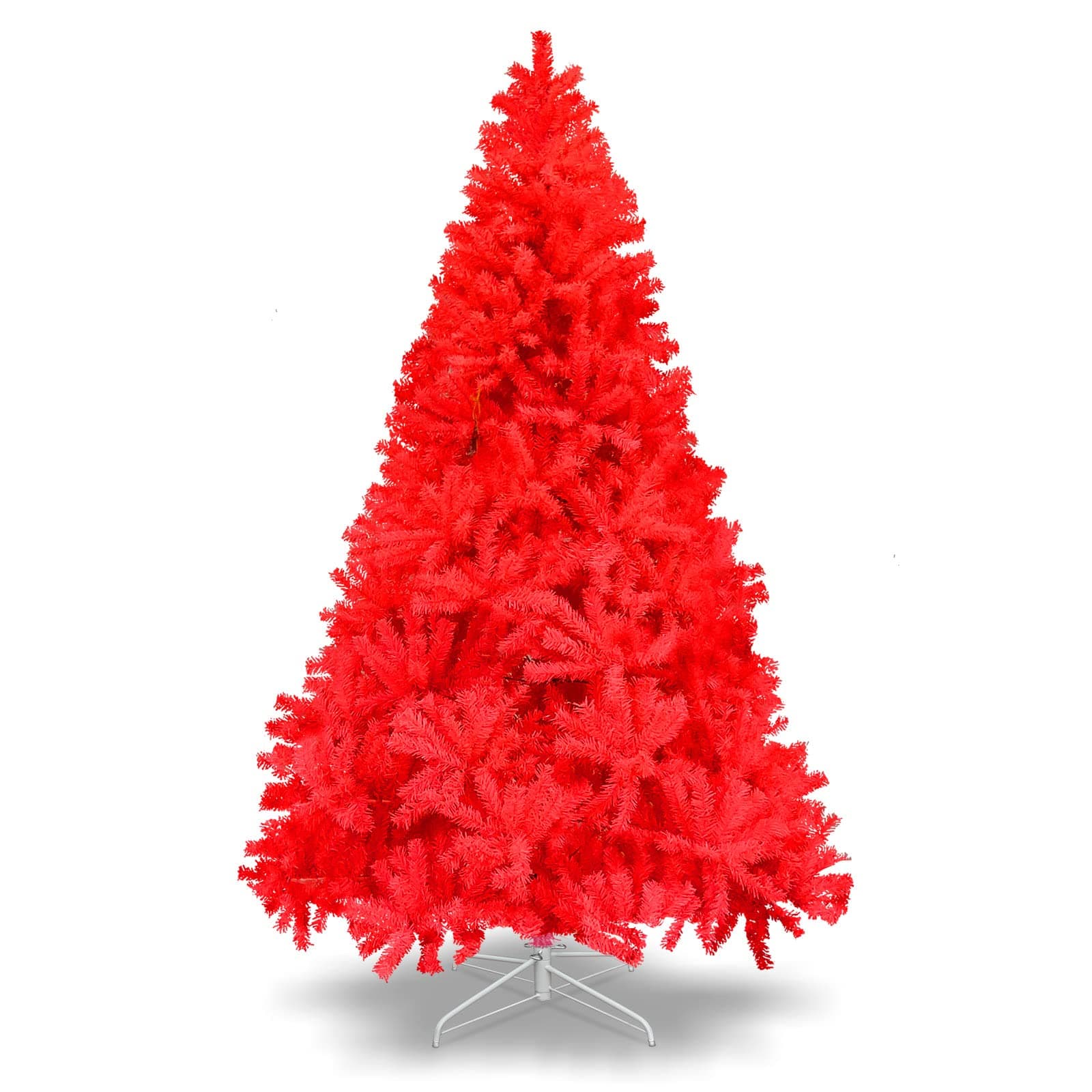 BenefitUSA Multi-Size Red Artificial PVC Christmas Tree Hinged Spruce Full Tree with Metal Stand Xmas Holiday Indoor and Outdoor Decoration