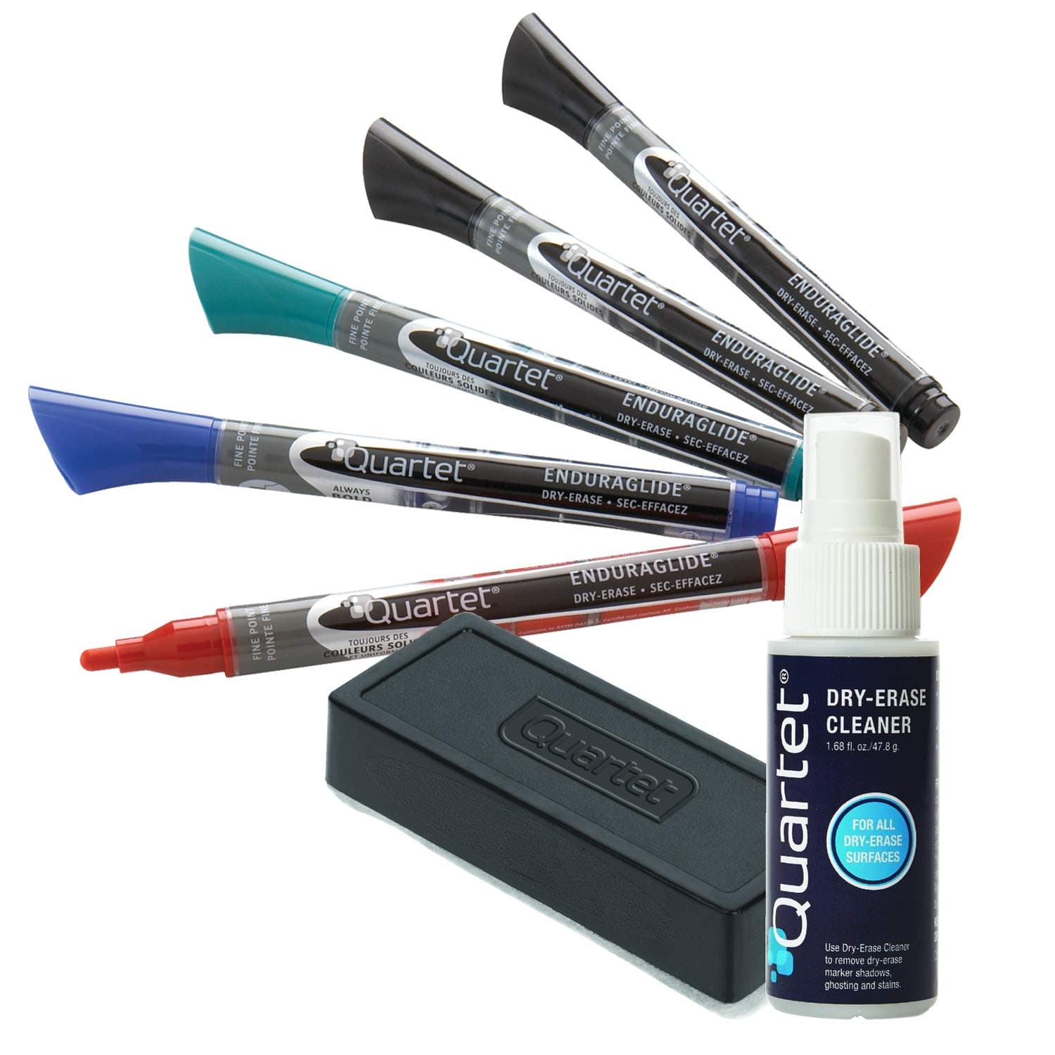 Quartet Dry Erase Markers Accessory Kit, 4 Fine Tip EnduraGlide Dry Erase Markers, an Eraser, & Cleaning Spray (5001M-5SK)