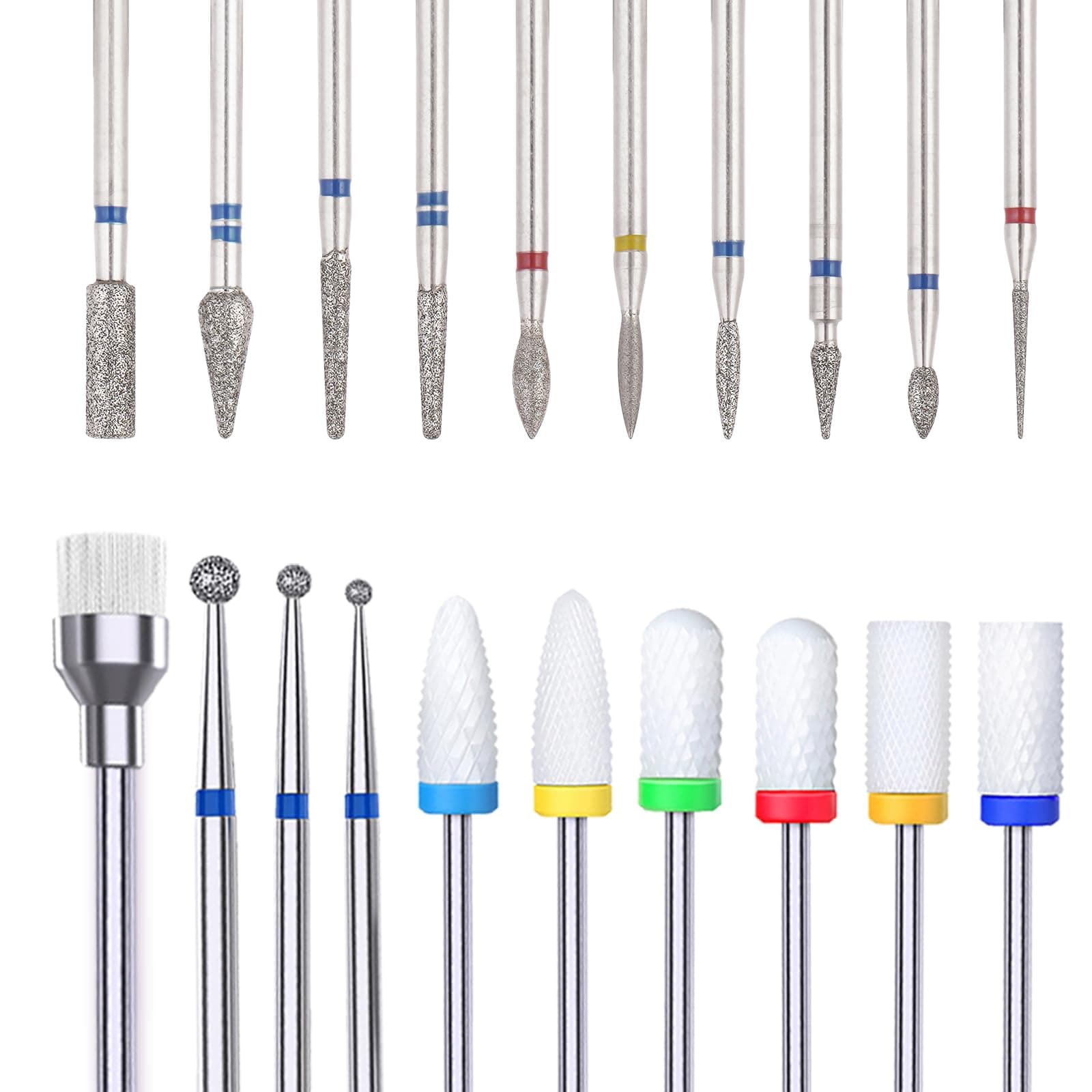 YaFex 20pcs Nail Drill Bits Set, 3/32 Inch Professional Ceramic Diamond Cuticle Drill Bits for Nails, Electric Efile Nail File Bits for Acrylic Gel Nails Manicure Pedicure