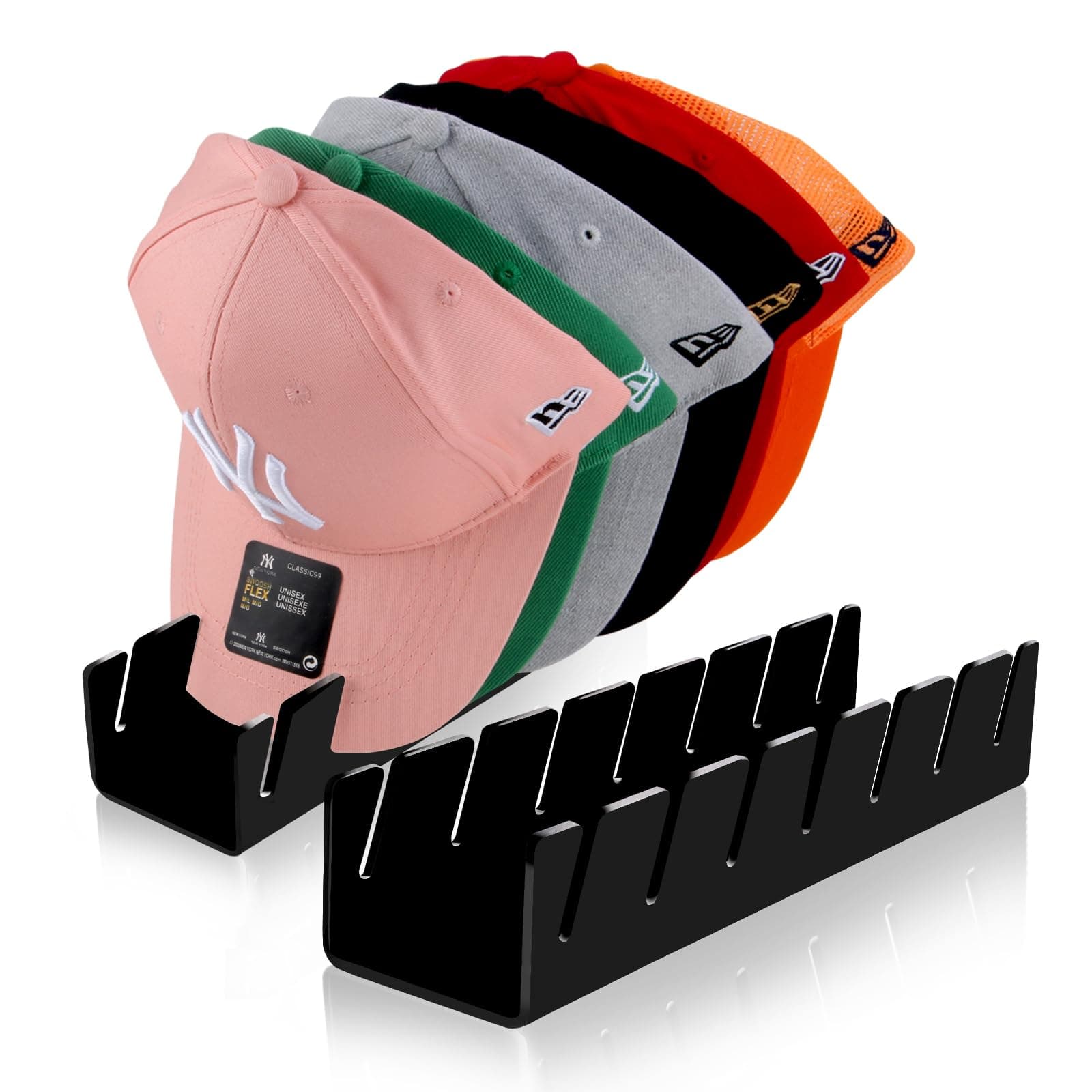 Hat Stand for Baseball Caps Display and Organizer - 2 Pack, No Install Acrylic Hat Holder for 14 Baseball Caps for Bedroom, Closet, Dresser( (Black*2)