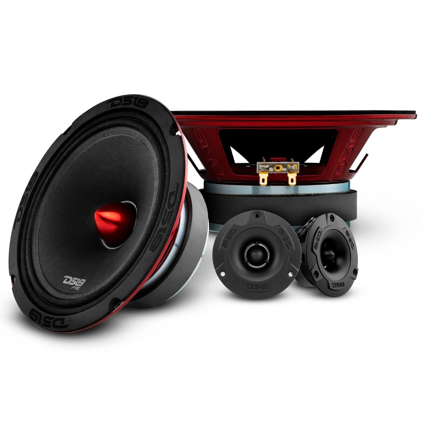 - Mid and High Car Speaker Package - 2X 6.5" Midrange, 2X 1" Tweeters, Built-in Crossover