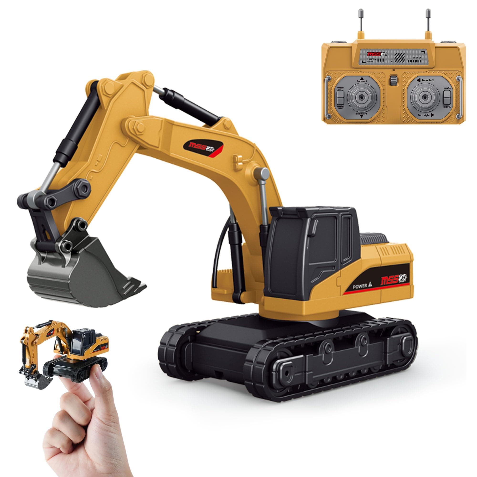 1/64 Remote Control Excavator,Remote Control Construction Vehicles with Metal Shovel,Type-C Direct Charging RC Excavator,Birthday Gifts for Boys and Girls Age 3+