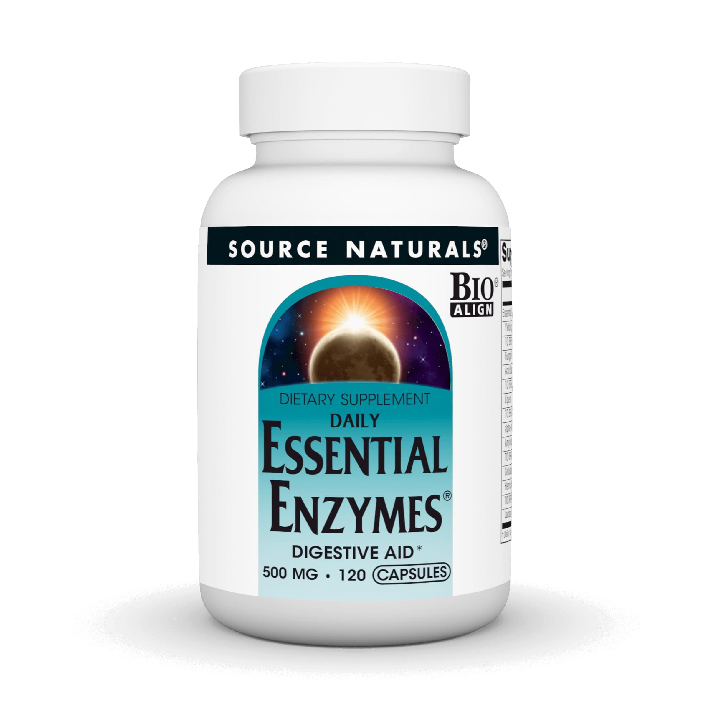 Essential Enzymes 500mg Bio-Aligned Multiple Supplement Herbal Defense for Digestion, Gas & Constipation Relief - Strong Immune System Support* - 120 Capsules