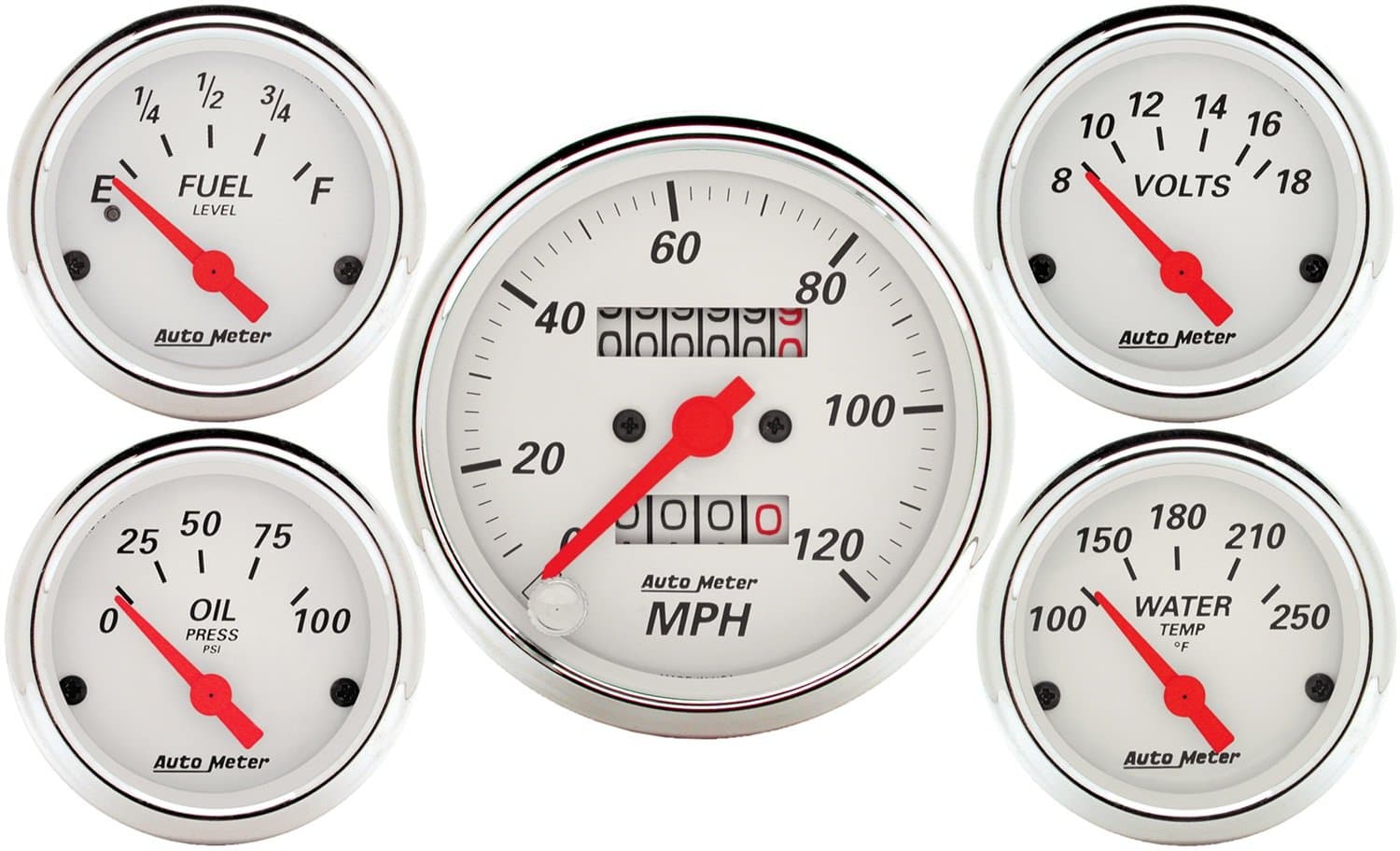 Auto Meter 1300 5 PC. Gauge KIT, 3-1/8" & 2-1/16", MECH. Speedometer, Arctic White