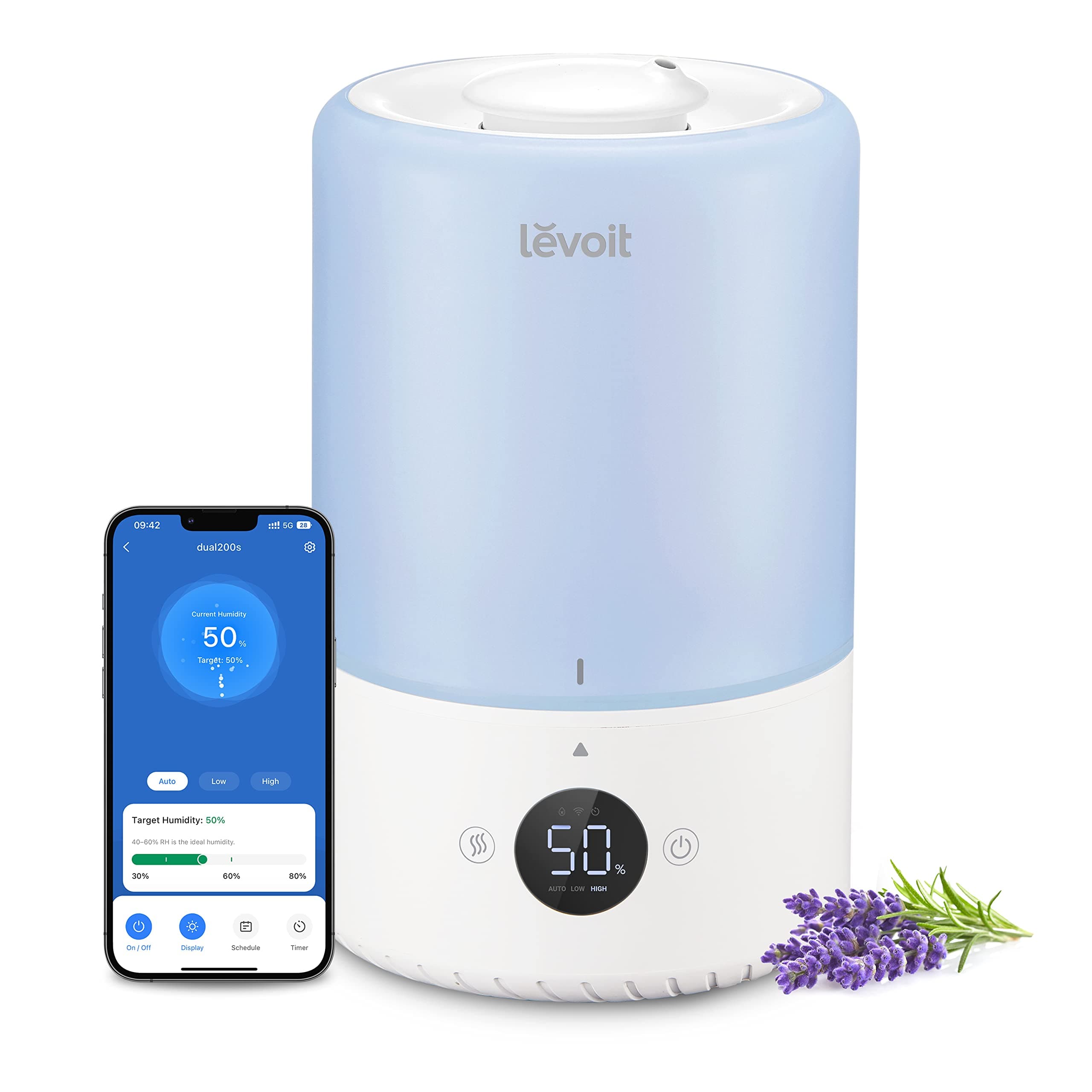 Dual 200S Smart Humidifiers for Bedroom, Top Fill, Customize Humidity for Home, Baby Nursery & Plants with Humidistat, Essential Oil Diffuser, Schedule, Timer, APP & Voice Control, 3L, Blue