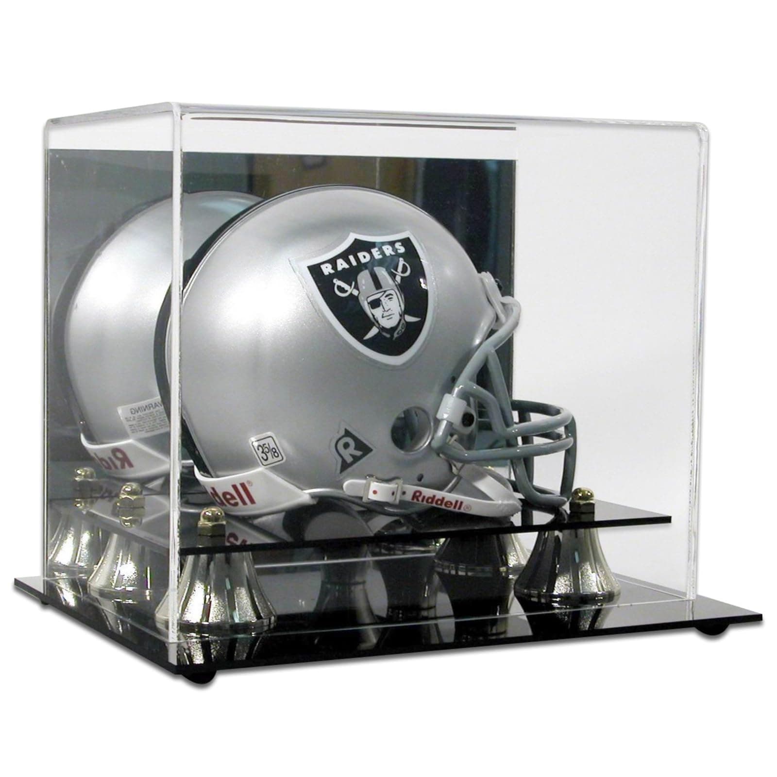 Deluxe Acrylic Mini Helmet Display Case with Mirror Back & Gold Risers