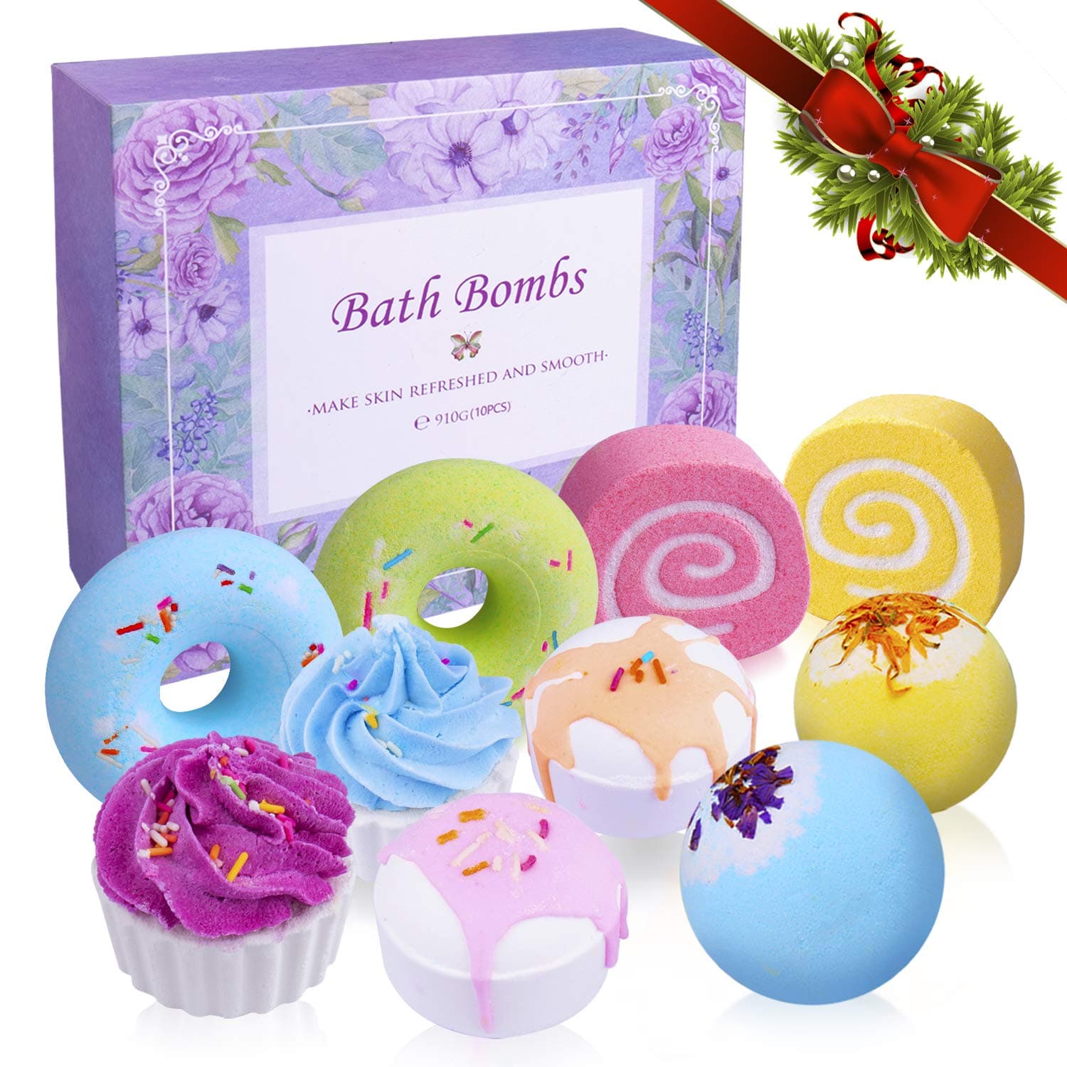 INPHER Bath bombs Gift Set,10 x 100g Natural Handmade Bubble Spa Kit Rich in Essential Oil and Shea Butter for Her Women Girls and Kids