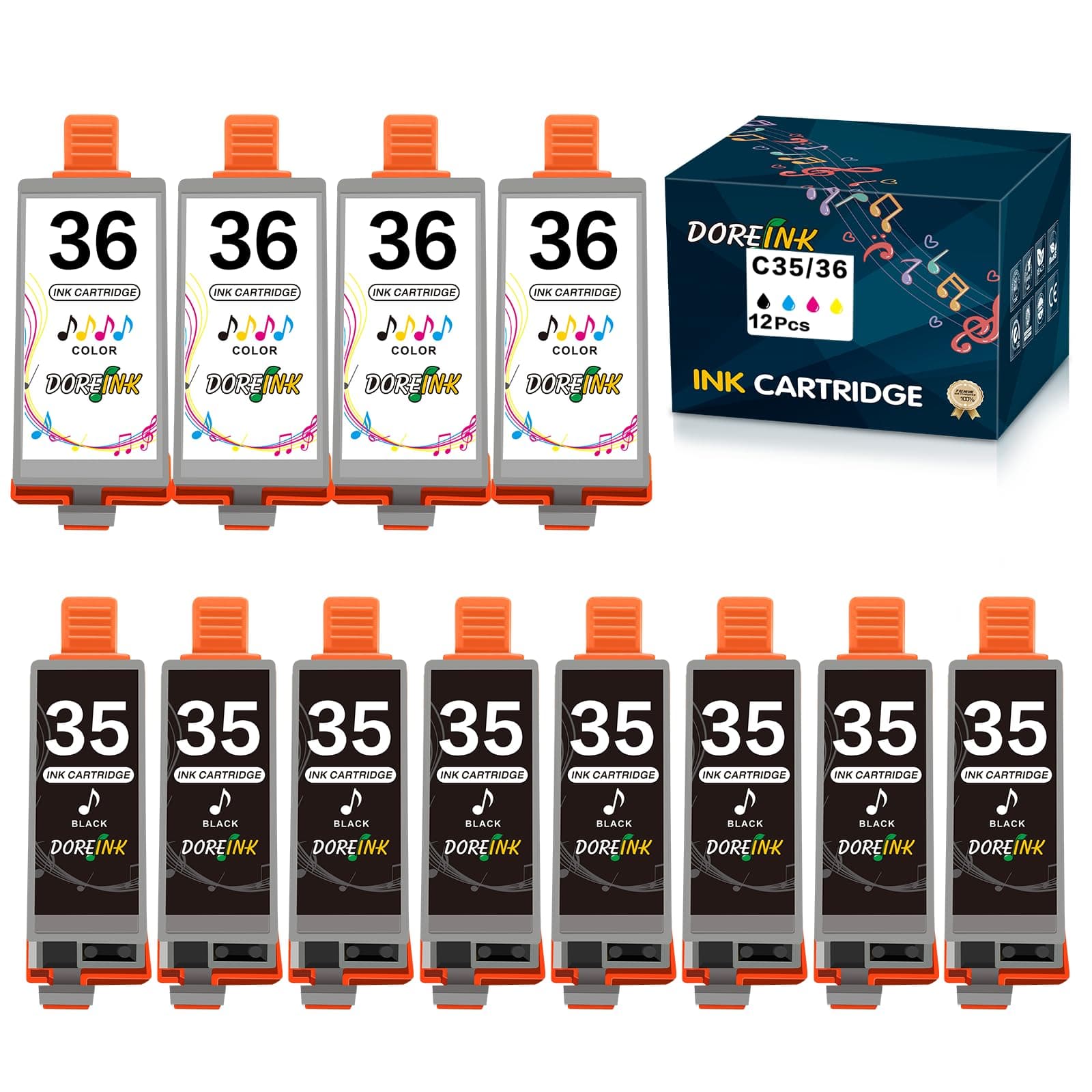 PGI-35 CLI-36 Ink Replacements for Canon TR150 Ink Cartridge, Compatible for Canon 35 36 Ink Cartridge Work with TR150 iP110 iP100 Mini260 Mini320 Printer (8 Black, 4 Tri-Color) 12 Pack