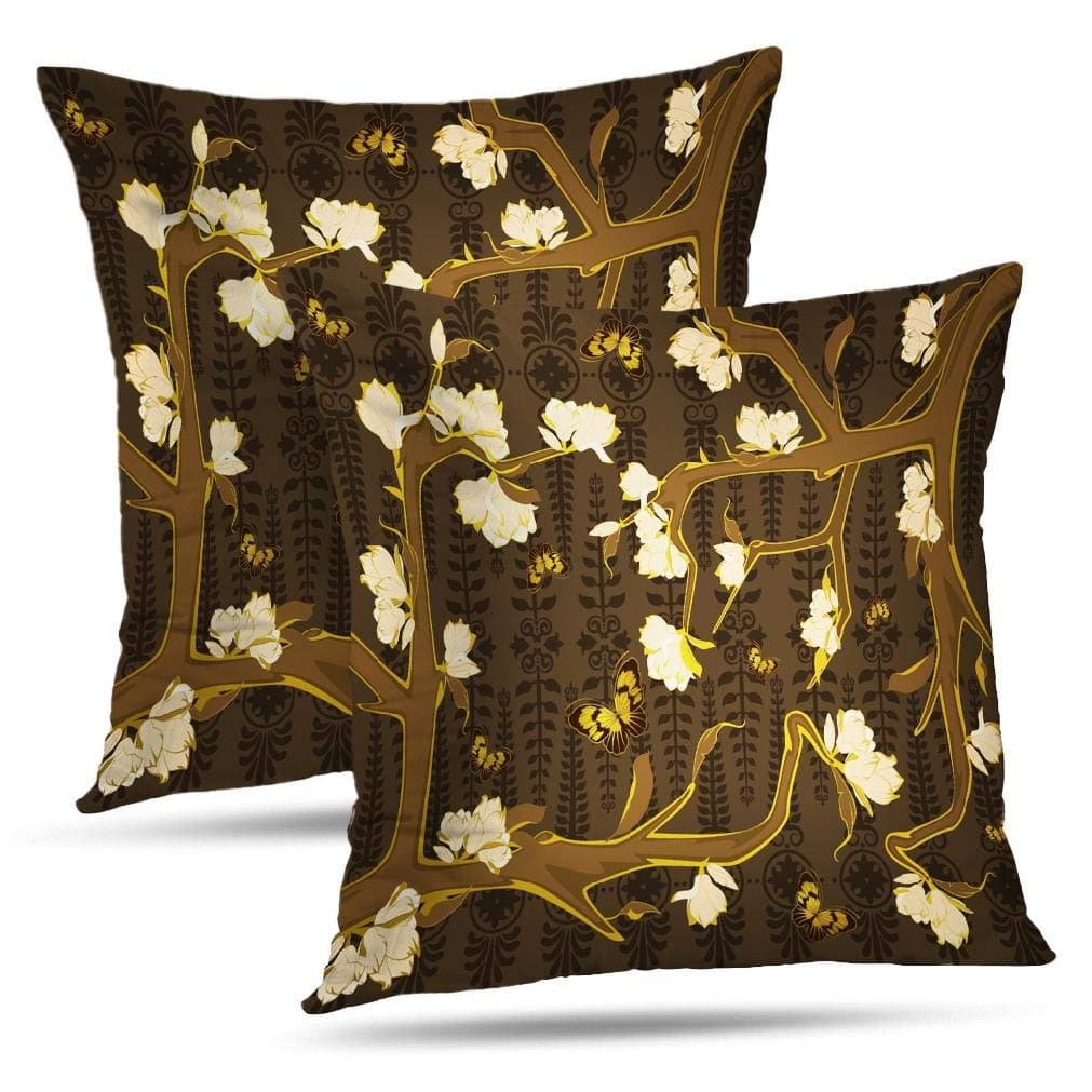 WAYATO Set of 2 Pillow Case Cotton Polyester Blend Throw Pillow Covers William Morris Tree Life Floral Vintage Art Bed Home Decor Cushion Cover 18 x 18 Inch