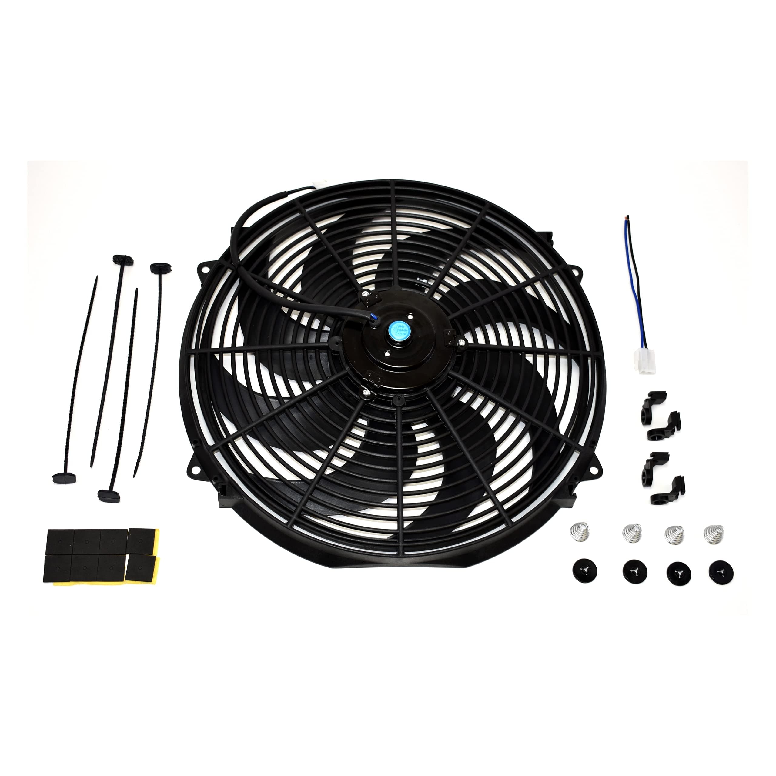 A-Team Performance 160061 16" High Performance Heavy Duty 12V Black Radiator Electric Wide Curved Cooling Fan Assembly Kit 8 Blade FAN 3000 CFM