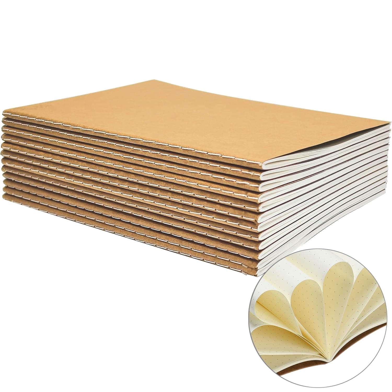 12 Pack A5 Dot Notebooks Kraft Brown Cover with Dot Grid Paper, Journal Dotted Notebook for Students, Travelers, Office - Memo Diary Subject Notebook - 60 Dotted Pages/30 Sheets