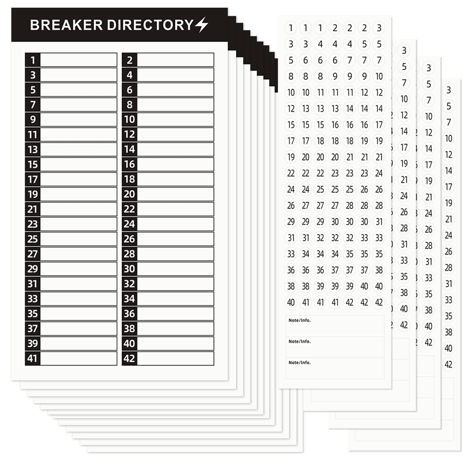 16 Sheets Breaker Panel Labels Electrical Box Sticker Numbers Breaker Panel Labels Electrical Sticker Number Catalog Load Center Adhesive Waterproof Reusable(Black)