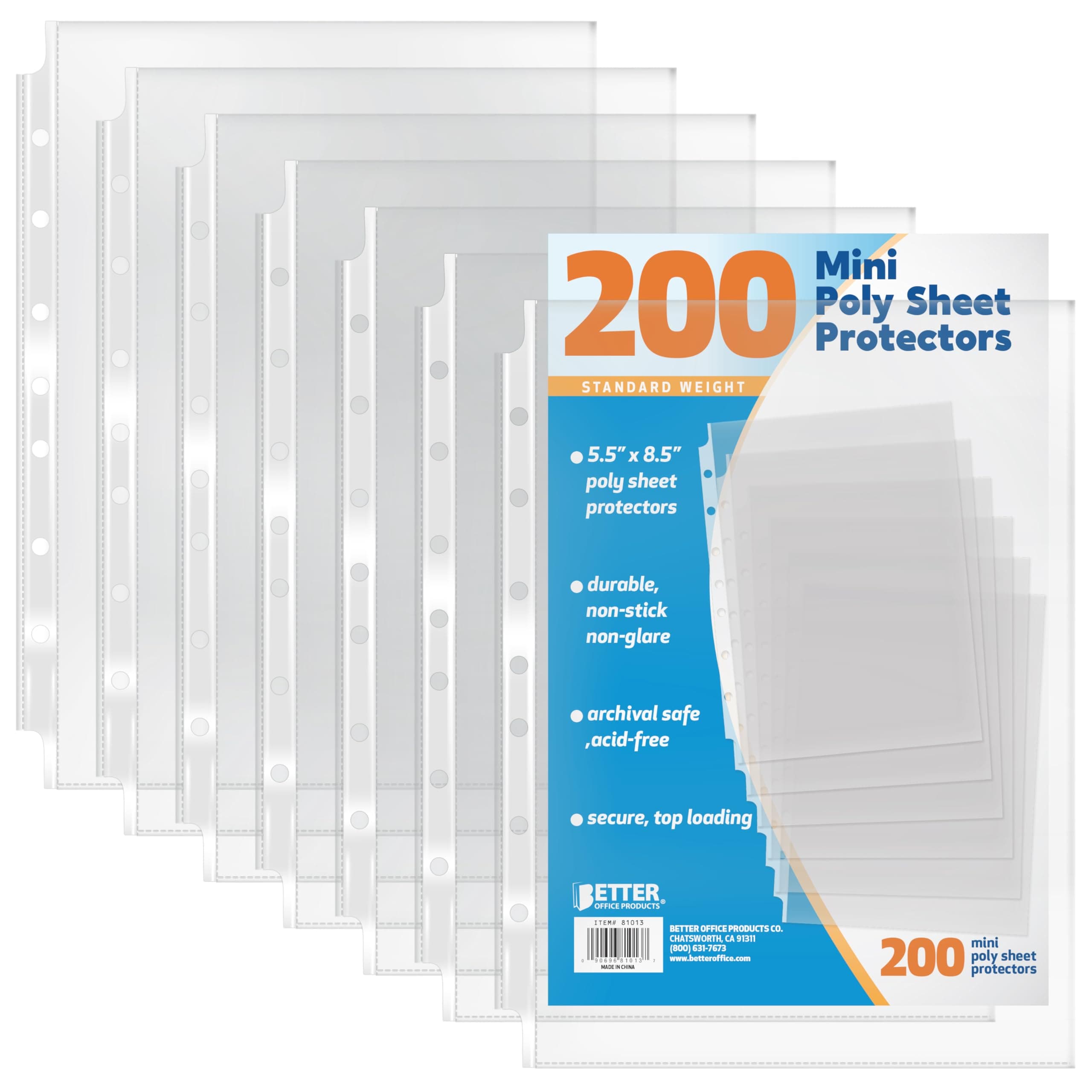 Better Office Products 200 Count Mini Poly Sheet Protectors, Standard Weight, Diamond Clear, by, 5.5 x 8.5, 200 Pack