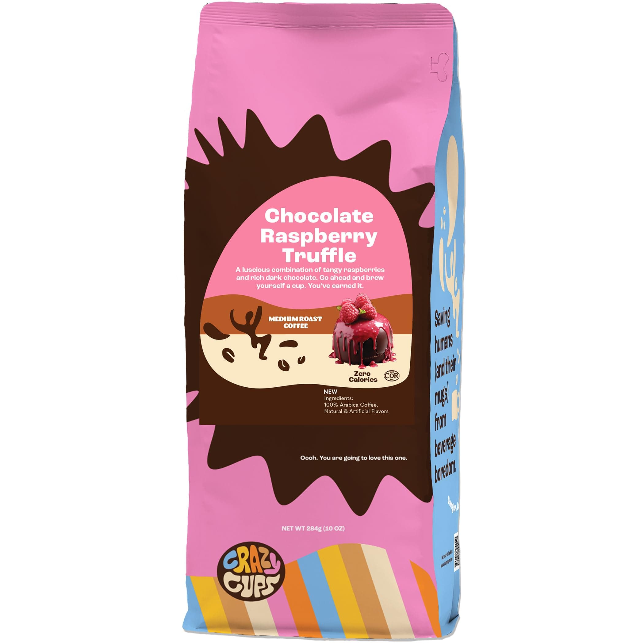 Crazy Cups Flavored Ground Chocolate Coffee, Chocolate Raspberry Coffee in 10 oz Bag, For Brewing Flavored Hot or Iced