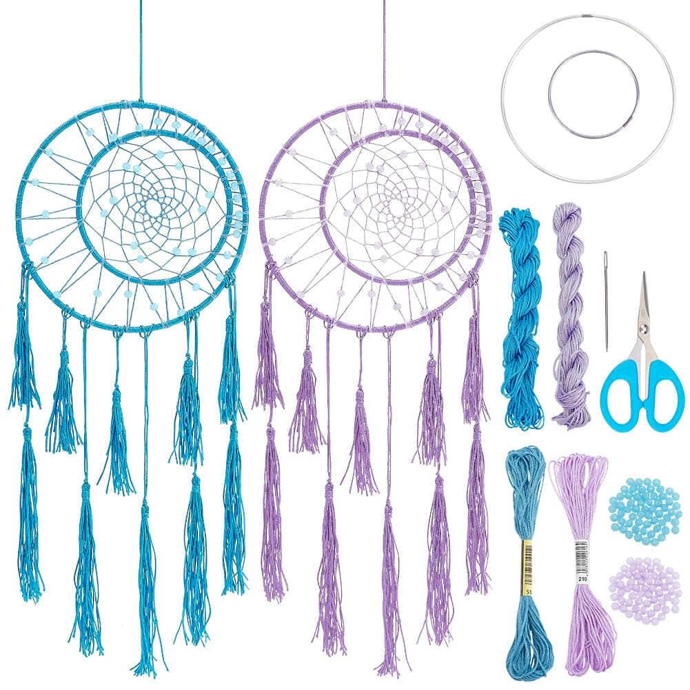 INFUNLY2 Sets Double Ring Dream Catcher Kit Blue Dream Catcher Kit for Adults Beginners Make Your Own Purple Dreamcatcher Kit DIY Dream Catchers Kit with Instruction for Home Wall Hanging Ornament