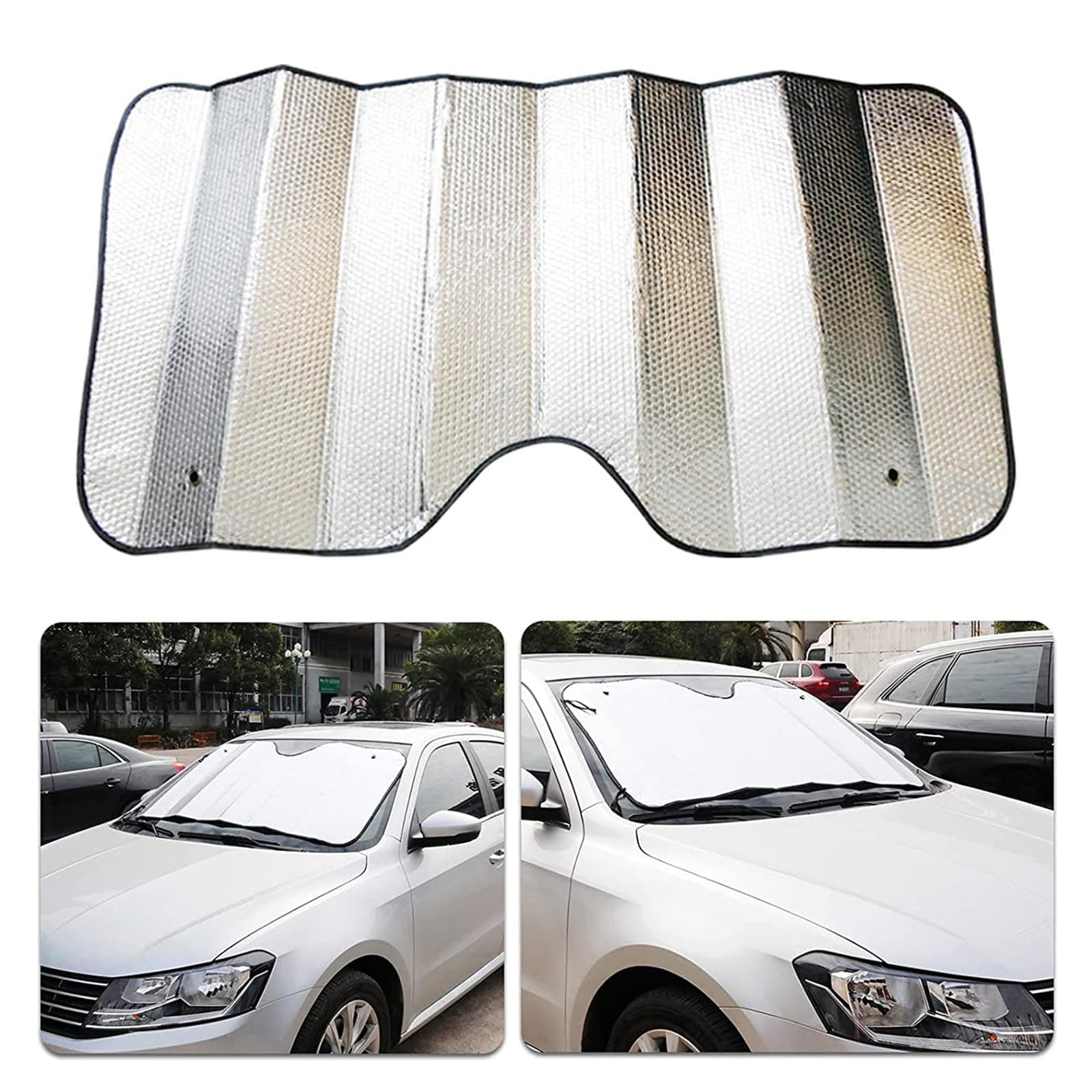 1 PC Car Windshield Sunshade, 55.11" x 27.55" Double-Sided Foldable Foam Cotton Anti-Sand Cooling Sunshade, Car Protection Modification Accessories, Compatible with Cars, SUVs, Trucks (Silver)