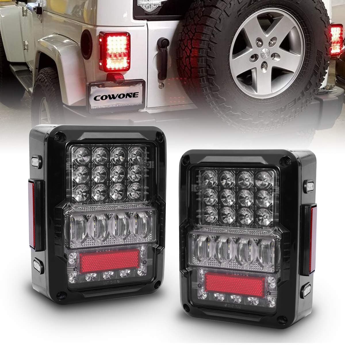 COWONE [4D Reverse Lights LED Tail Lights Compatible with Jeep Wrangler JK/JKU 2007-2018 Rear Light Back Up Lights Daytime Running Lamps Replacement DOT Approved