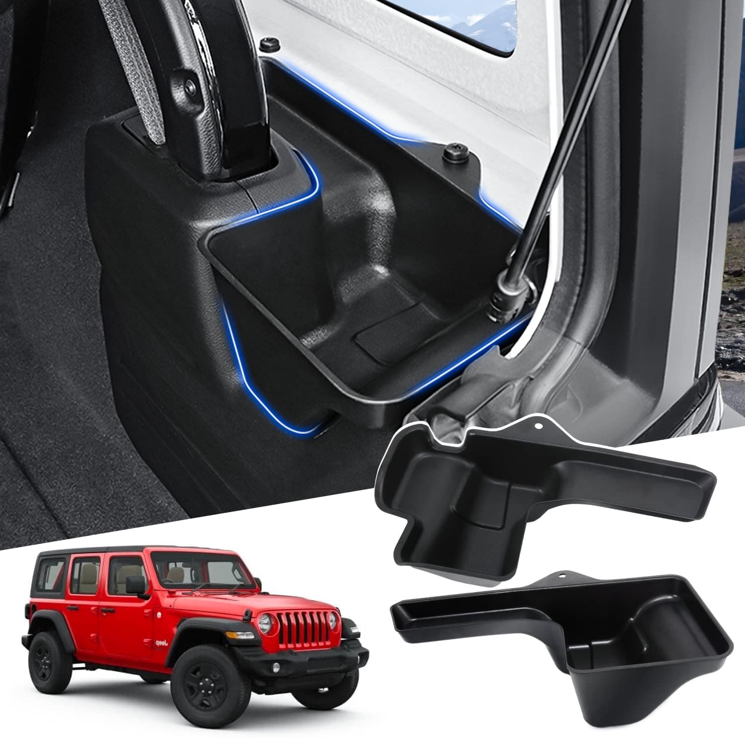 Rear Cargo Side Trunk Storage Box Tray Fit for Jeep Wrangler JL 2018-2023 Trunk Storage Tray Organizers Cargo Organizer Black 2PCS (NOT FIT 4XE)
