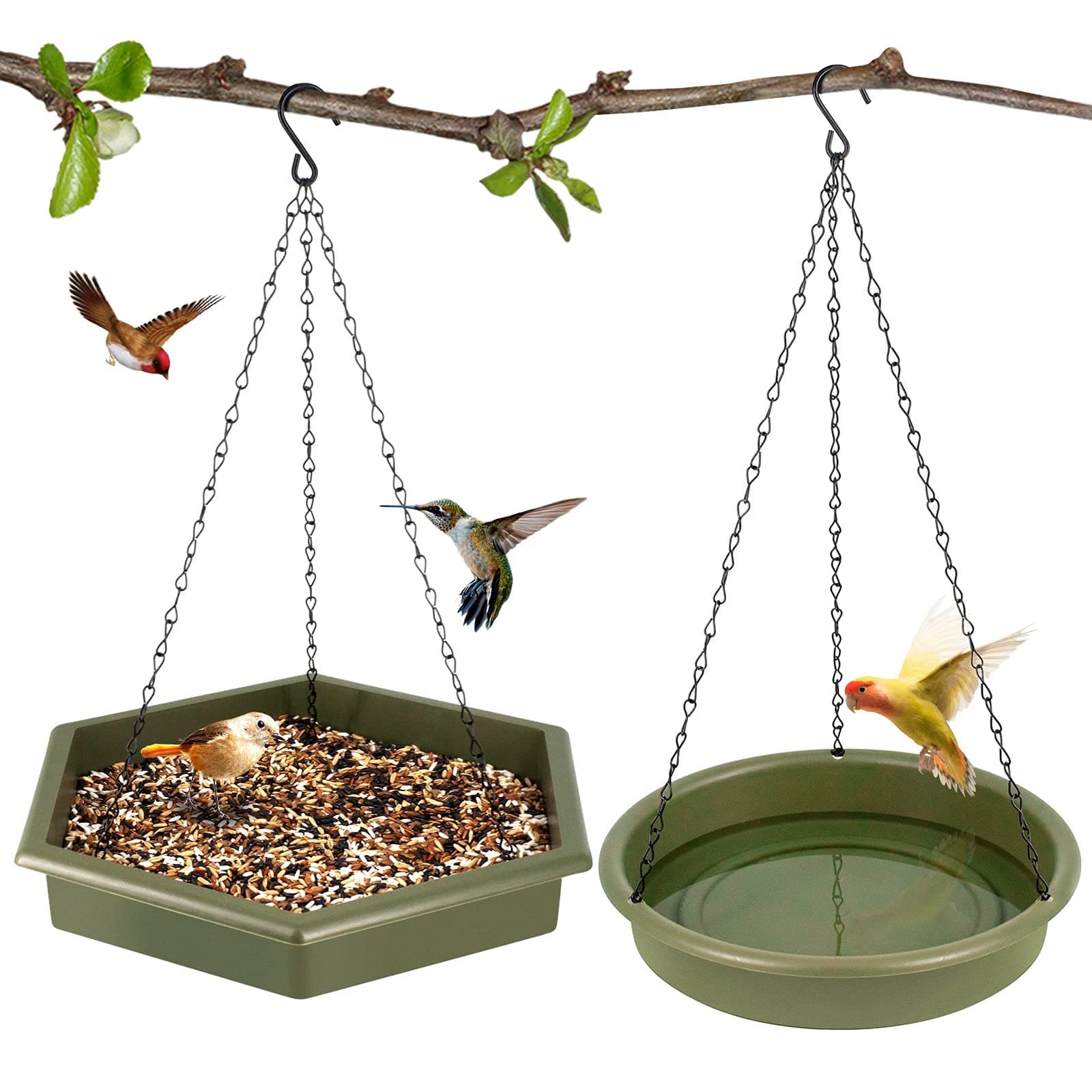– MAKINGTEC Hanging Bird Bath Bird Feeder, 2 in 1 Bird Basin Outdoor Bird Bath Bird Feeder, Made of Plastic with Rustproof Black Chain for Garden Patio Patio Decoration