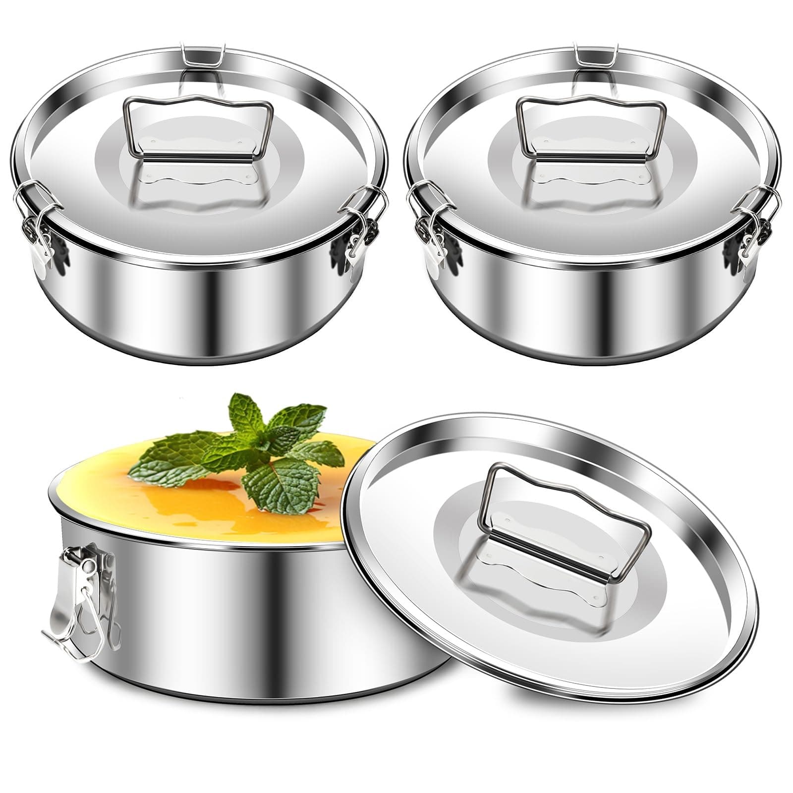 Maxcheck 3 Pack Flan Mold with Lid 1.5QT Stainless Steel Flan Pan Compatible with 6 Quart Pot Large Capacity Maker Container for Baking Making Cheese Cake Chocolate Pudding(1.5QT, 7.5 x 3 Inch)