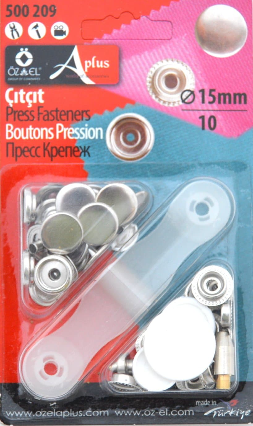 Ozelaplus 10 x 15mm Button Snap Fastener Poppers Press Stud Fixing Tool for Leather Craft Materials DIY etc