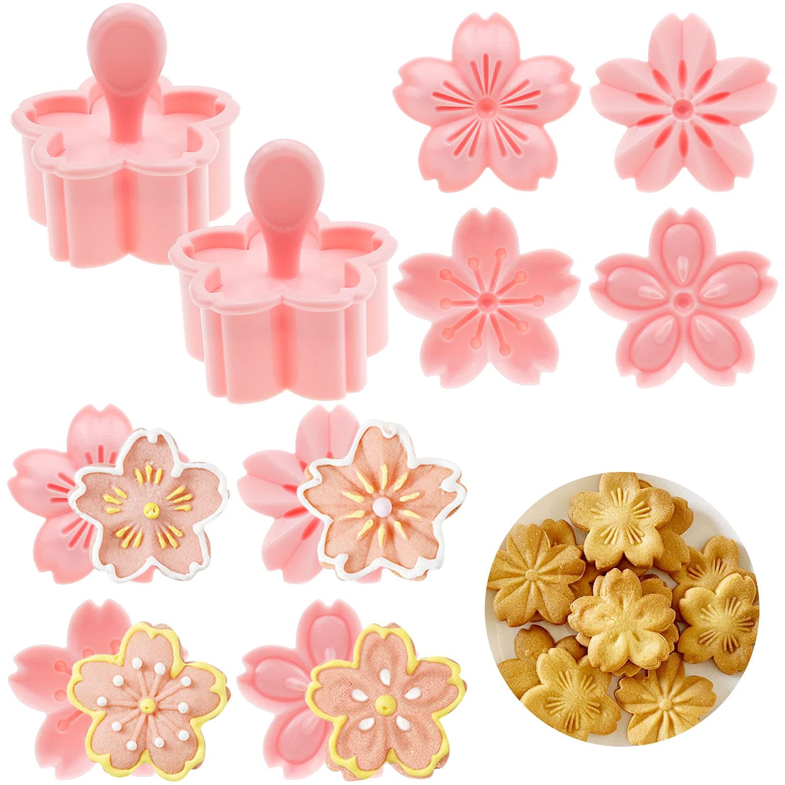 10 Pcs Cherry Blossom Cookie Cutters Mold Cookie Press Sakura Cookie Stamps for Biscuit and Pastry Accessories