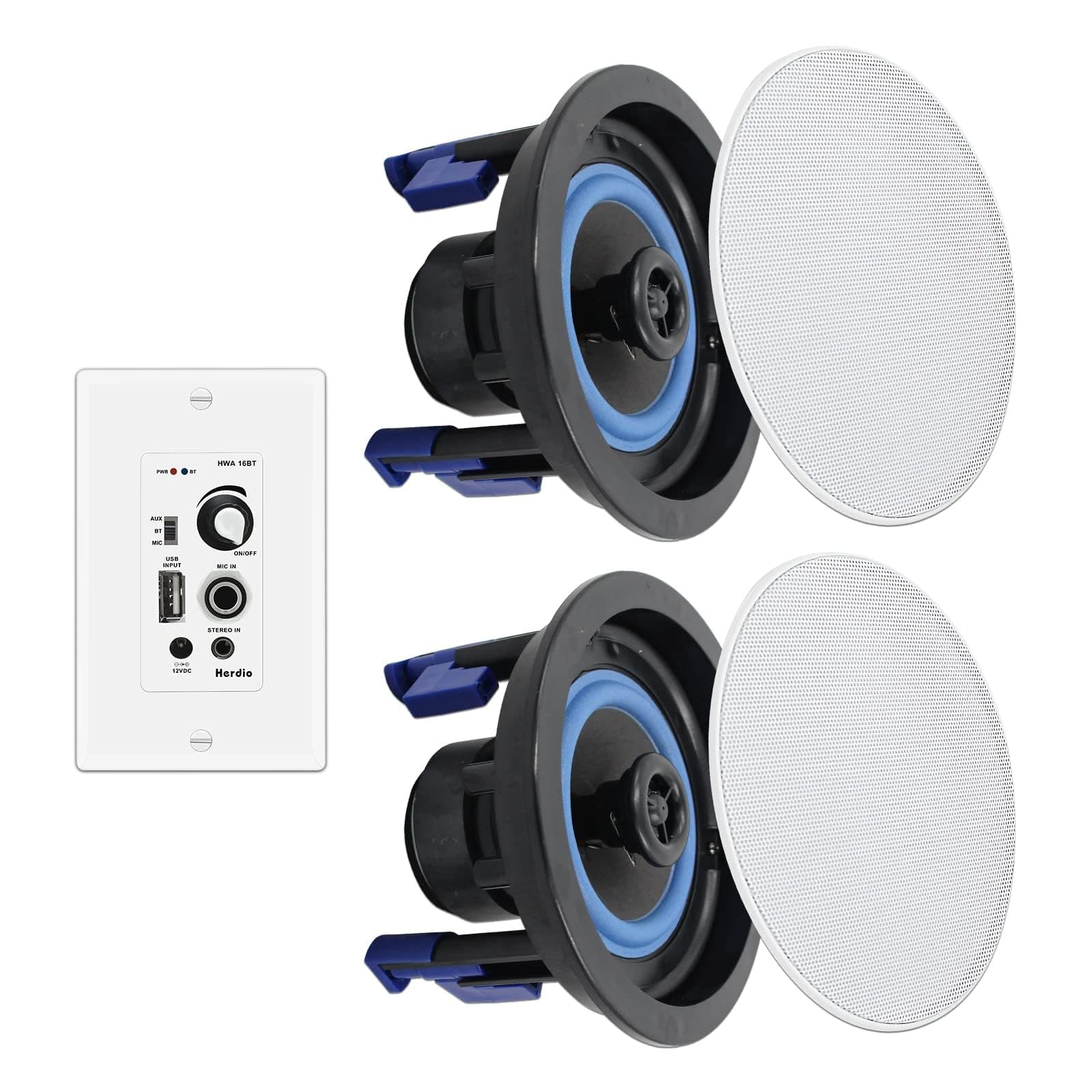 Herdio 4 Inch Bluetooth Ceiling Speakers 160W Flush Mount in Wall Amplifier Receiver Suitable for Indoor Home & Covered Outdoor Porch (Pairs)
