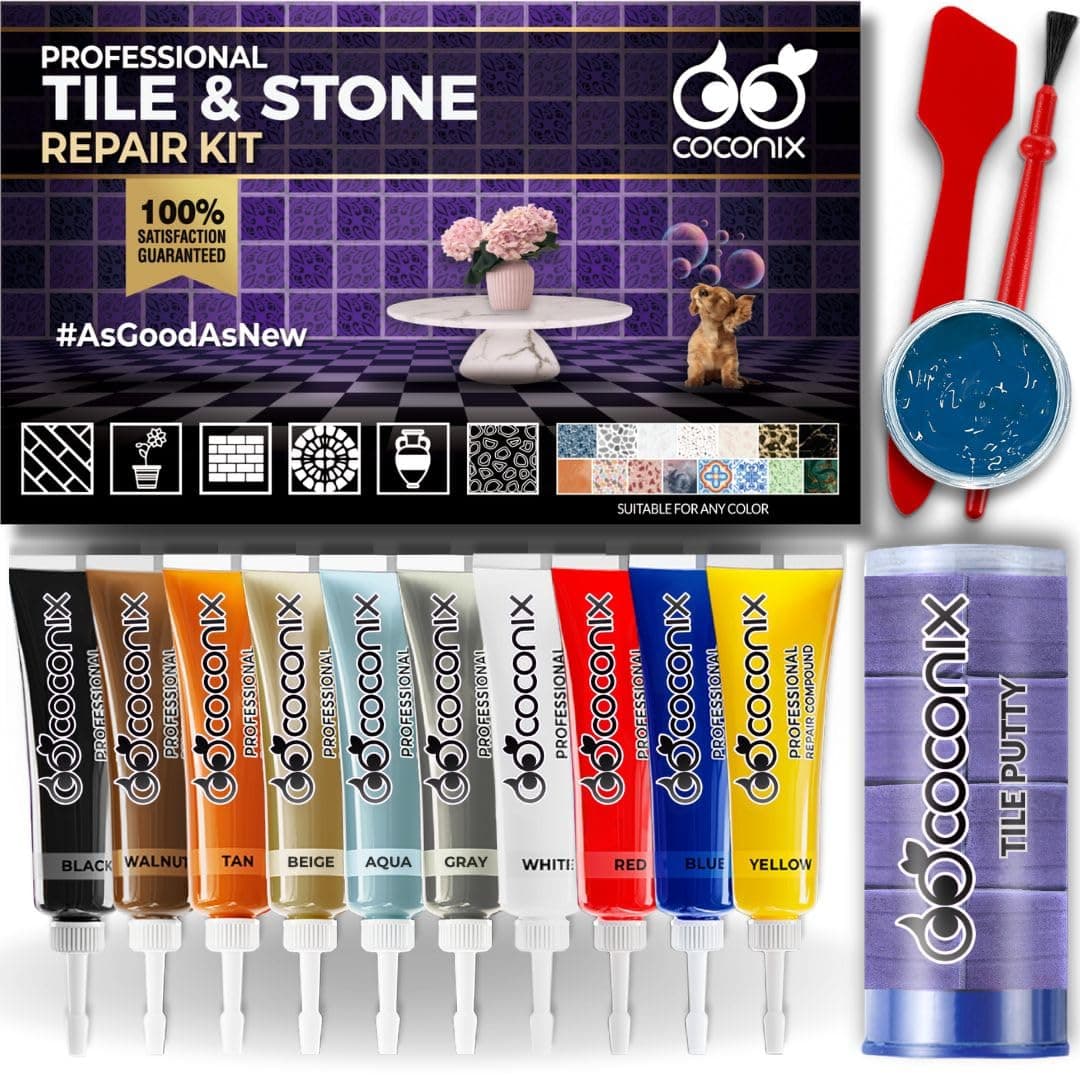Coconix Tile & Stone Repair Kit | Fix Cracks, Chips, and Scratches on Bathtubs, Tile and Stone Floors, Walls, and Counters | Easy Application with Kneadable Putty