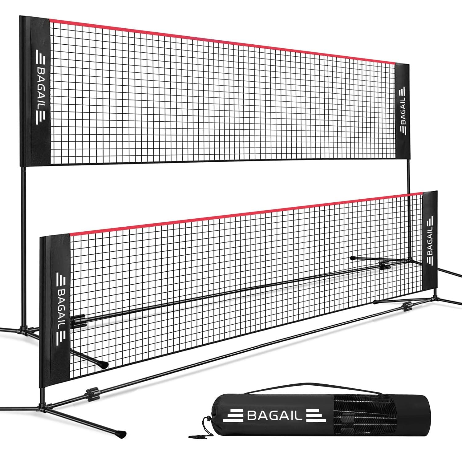 BAGAIL Badminton Net, Foldable Nylon Net, Height Adjustable Stand and Carry Bag, Easy to Assemble and Disassemble, Ideal Sports Net for Tennis, Badminton or Volleyball