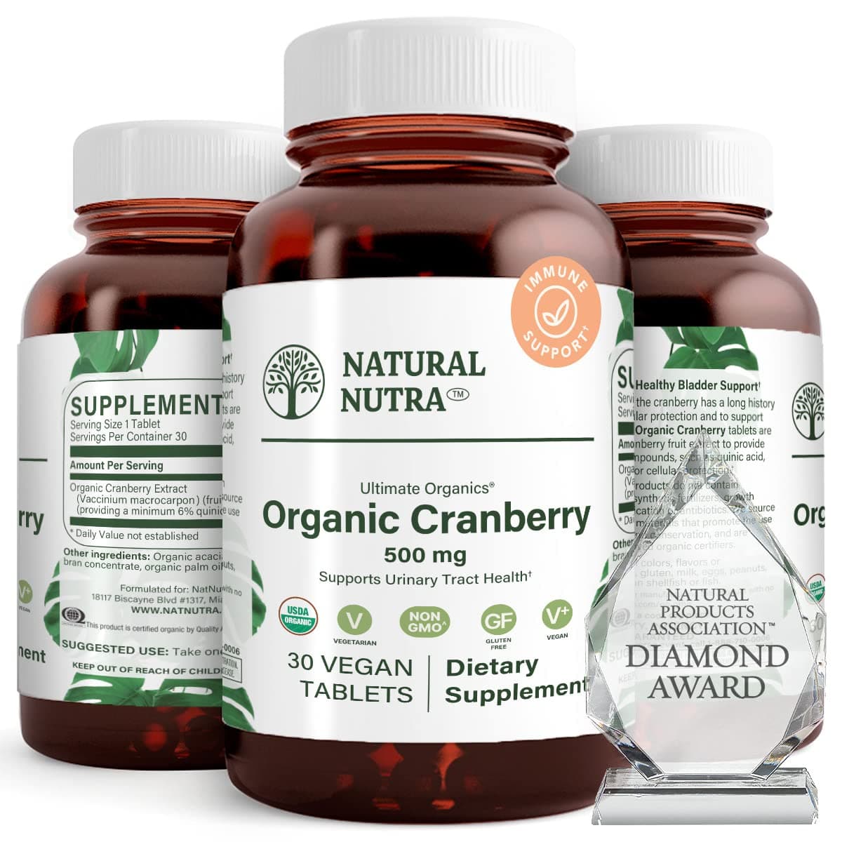 Organic Cranberry Extract Supplement, Help Prevent Urinary Ailment, Promotes Bone Health, Help Maintain Heart Health, Improve Digestion, Promote Skin Health, 30 Tablets, One Month Supply
