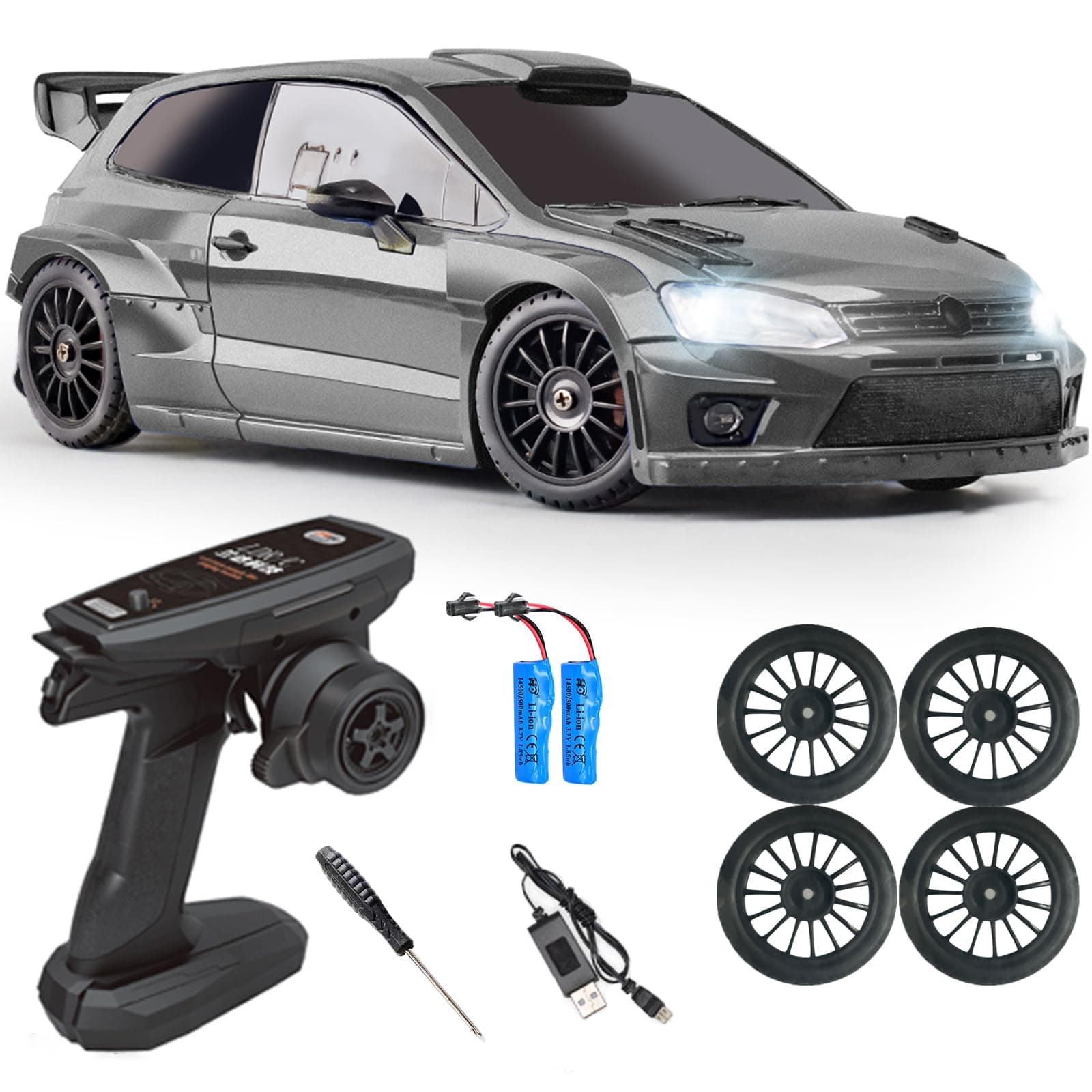 LDRC 2801PRO 1/28 Mini RC Drift Car GTR 2.4GHz 4WD RTR with Gyro and 4PCS Drift Tires Racing Radio Control Cars (Silvery)