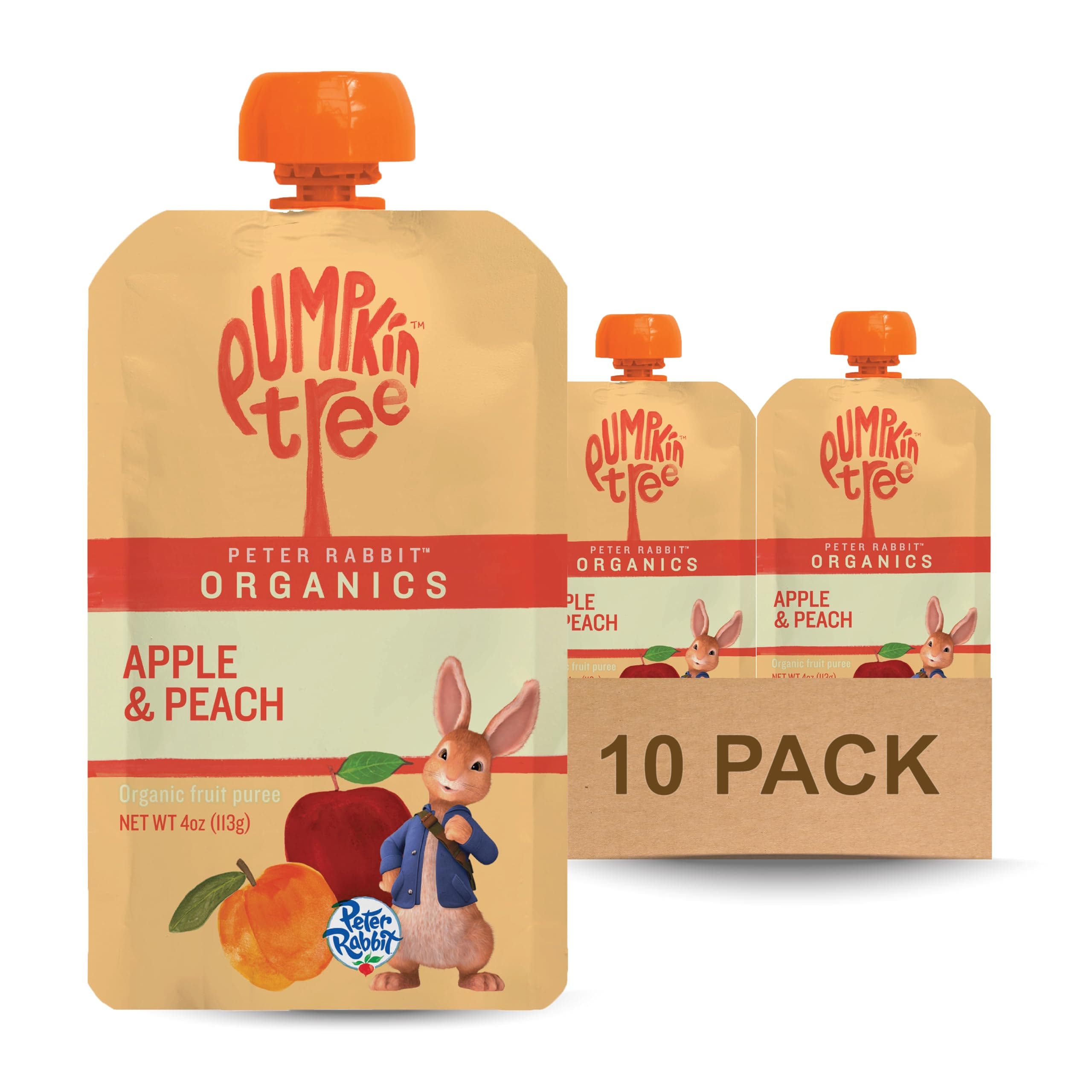 Peter Rabbit Organics Apple and Peach, Fruit Snack Squeeze Pouch, 4 Ounce (Pack of 10)