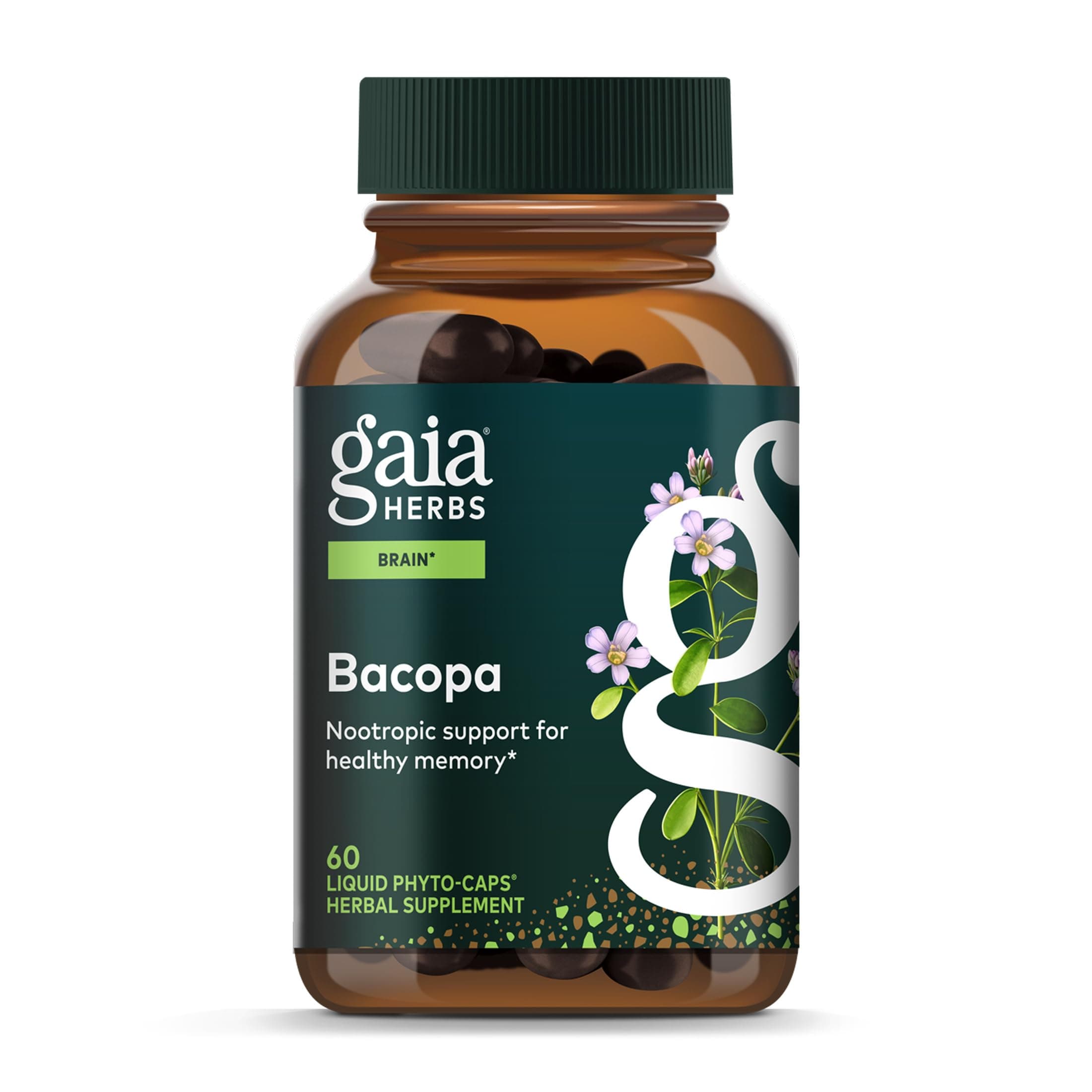 Gaia Herbs Bacopa - Brain & Cognitive Support Herbal Supplement - Made with Bacopa Monnieri to Help Support a Thriving Mind* - 60 Vegan Liquid Phyto-Capsules (60 Servings)