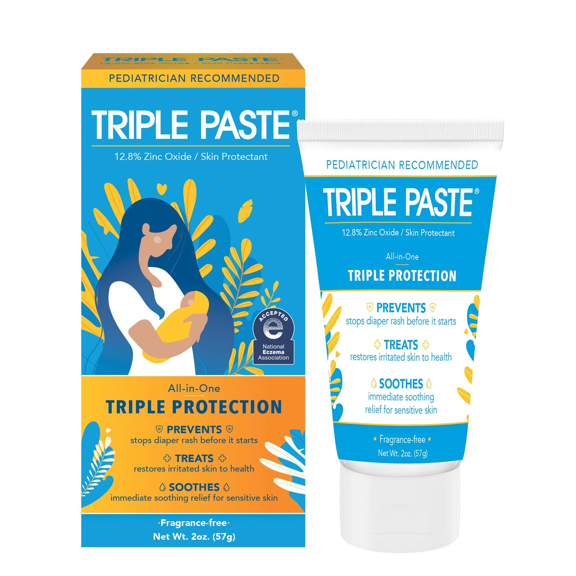 Triple Paste Diaper Rash Cream for Baby - 2 oz Tube - Zinc Oxide Ointment Tre...