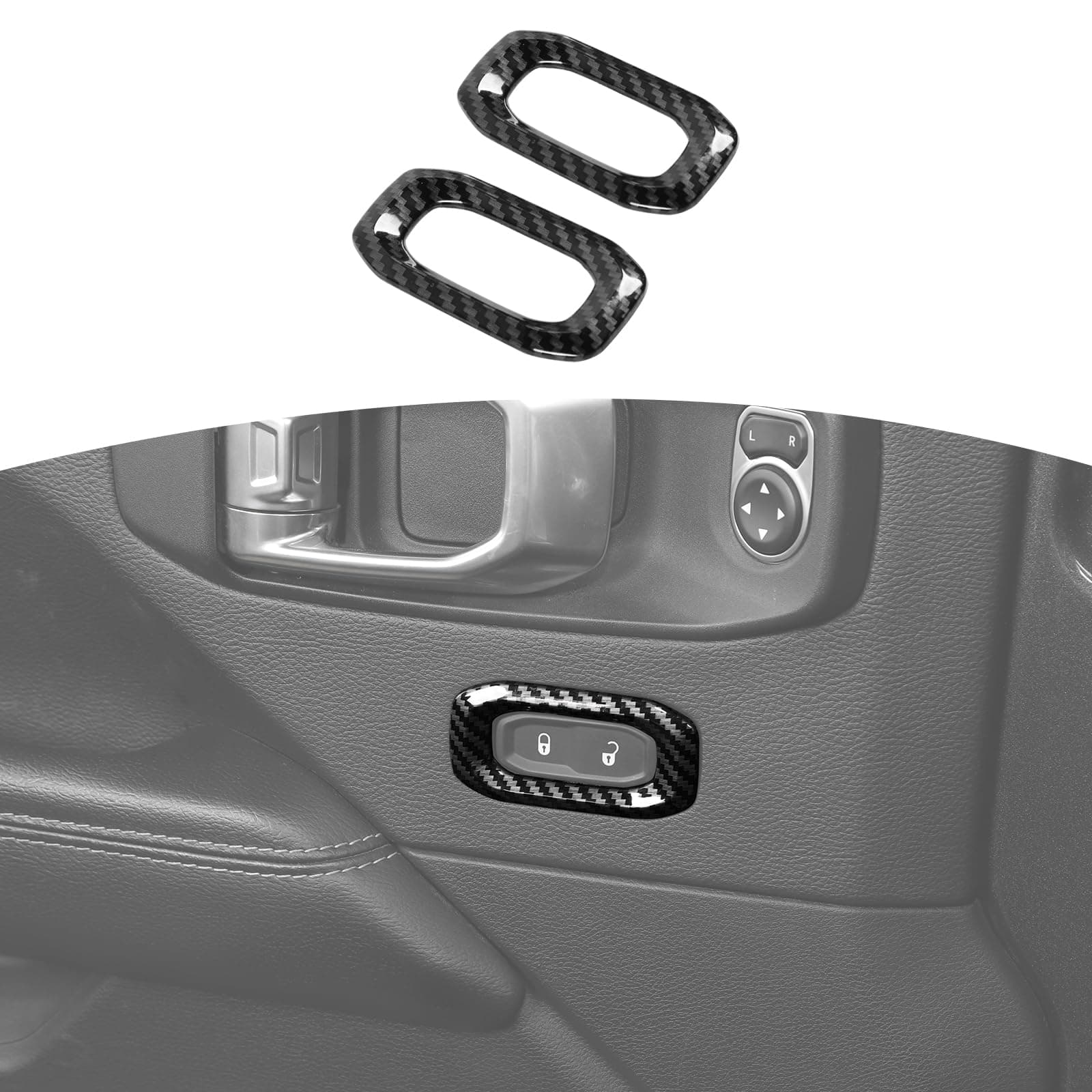 RT-TCZ for Wrangler JL Door Lock Switch Button Trim Cover Carbon Fiber for Jeep Wrangler JL JLU Gladiator JT 2018-2024 Carbon Fiber Interior Accessories 2pcs
