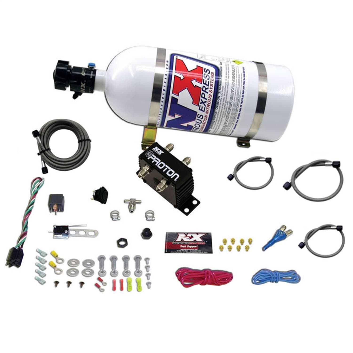 Nitrous Express Nitrous Oxide System, Proton Plus, Wet, Single Stage, 35-150 HP, 10 lb Bottle, White, Universal EFI, Kit
