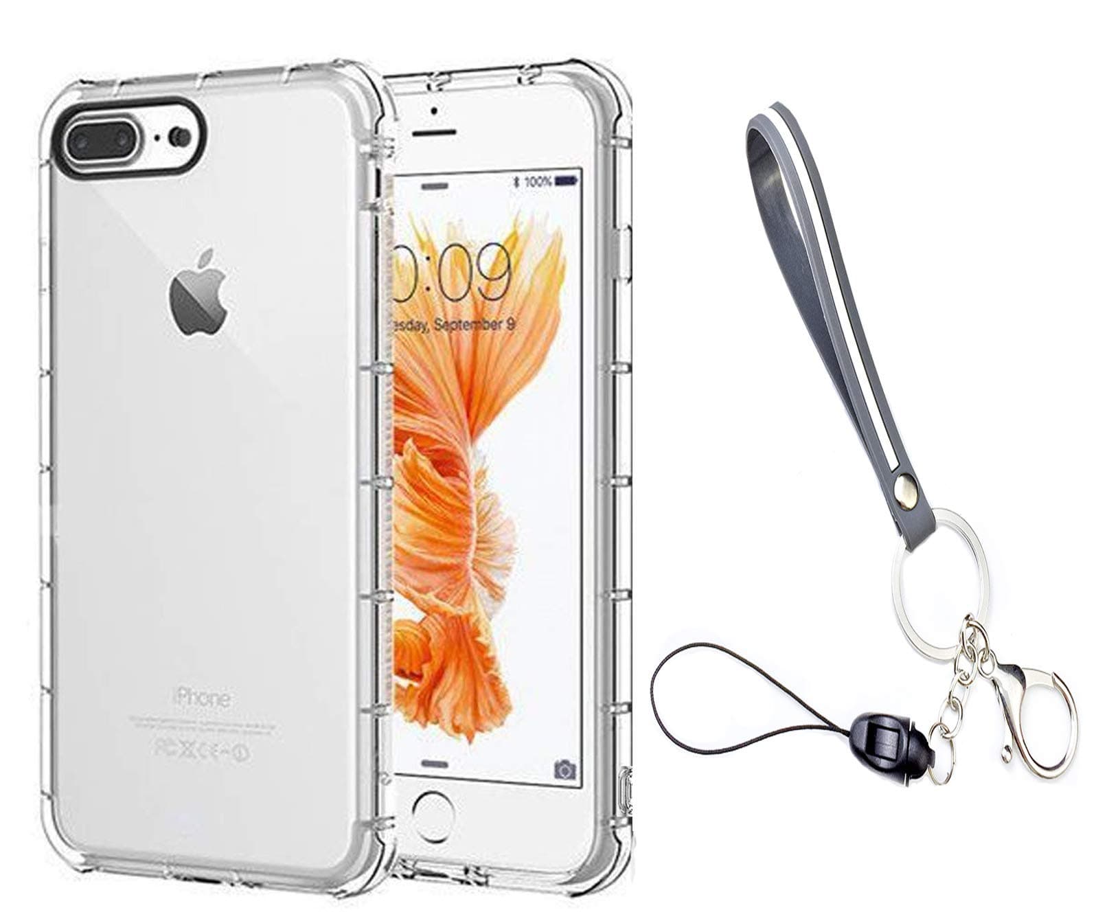 Calmpal iPhone 8 Plus, 7 Plus Case,Clear TPU Ultra Slim Reinforced Corner Air Cushion Frame Crystal Clear Shock-Absorption Flexible Soft TPU Bumper with Hand Strap,Key Chain for iPhone 7/8 Plus (5.5")